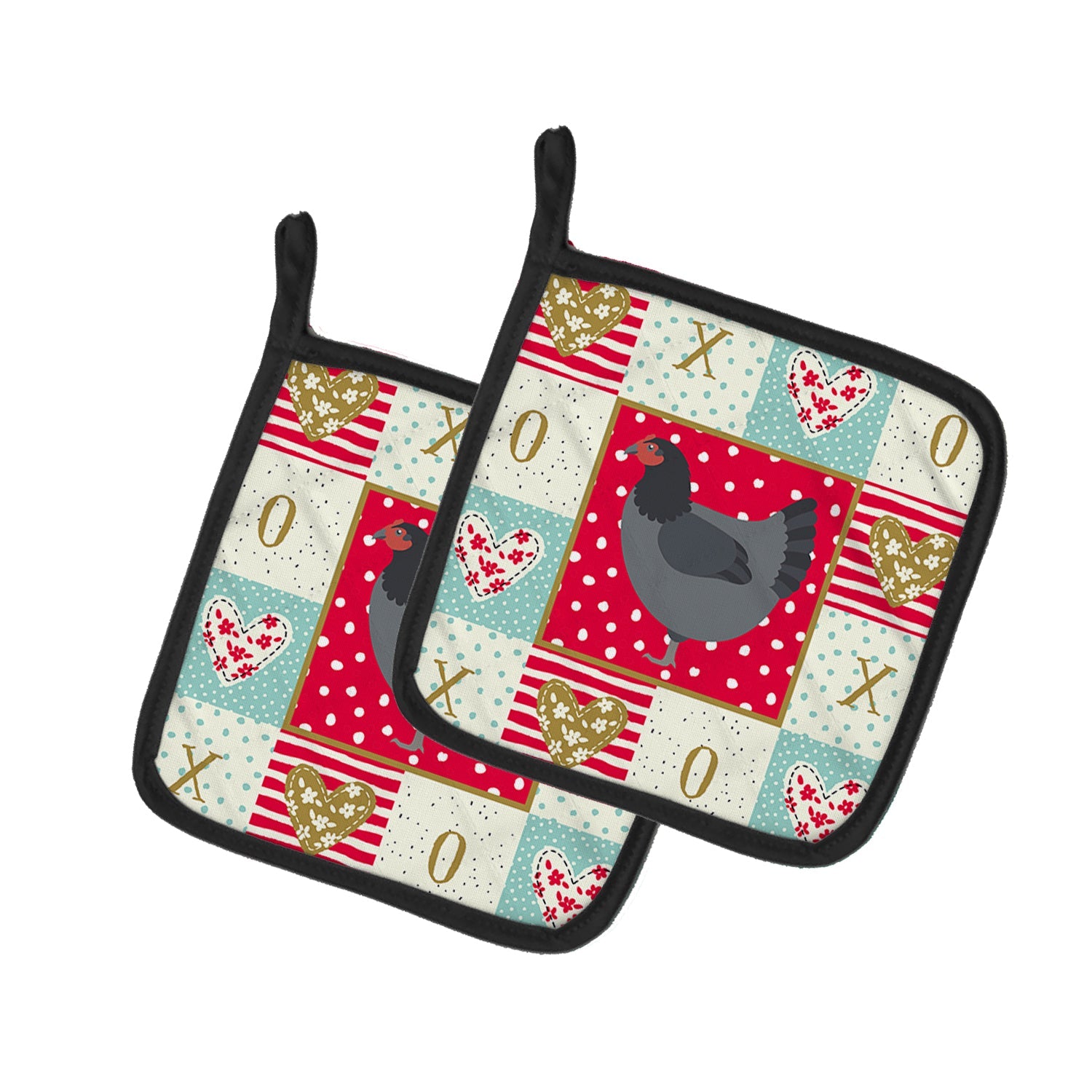 Jersey Giant Chicken Love Pot Holder Set of 2 Heat Resistant Quilted Hot Pads 7.5 x 7.5 Inch, Insulated Kitchen Trivets for Cooking & Baking