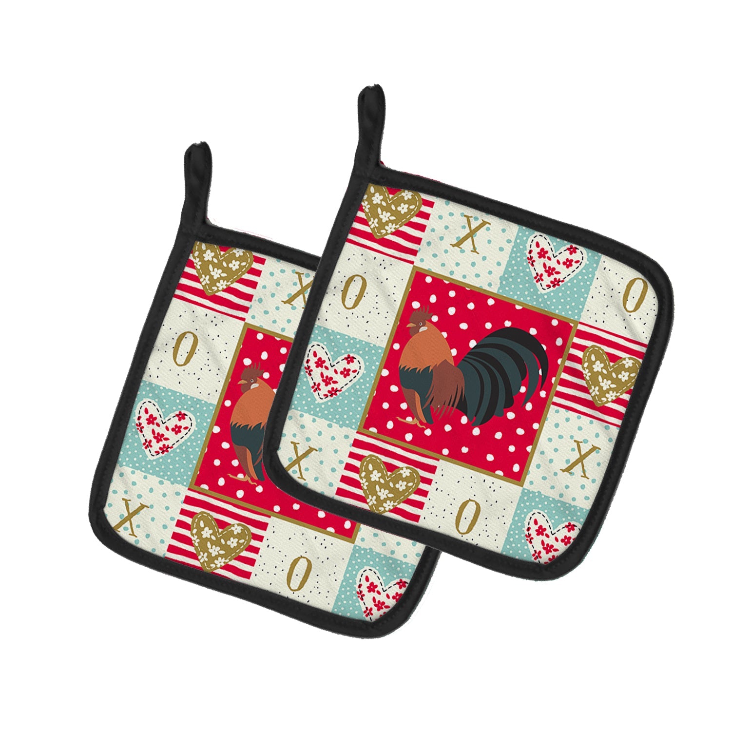 Dutch Bantam Chicken Love Pot Holder Set of 2 Heat Resistant Quilted Hot Pads 7.5 x 7.5 Inch, Insulated Kitchen Trivets for Cooking & Baking