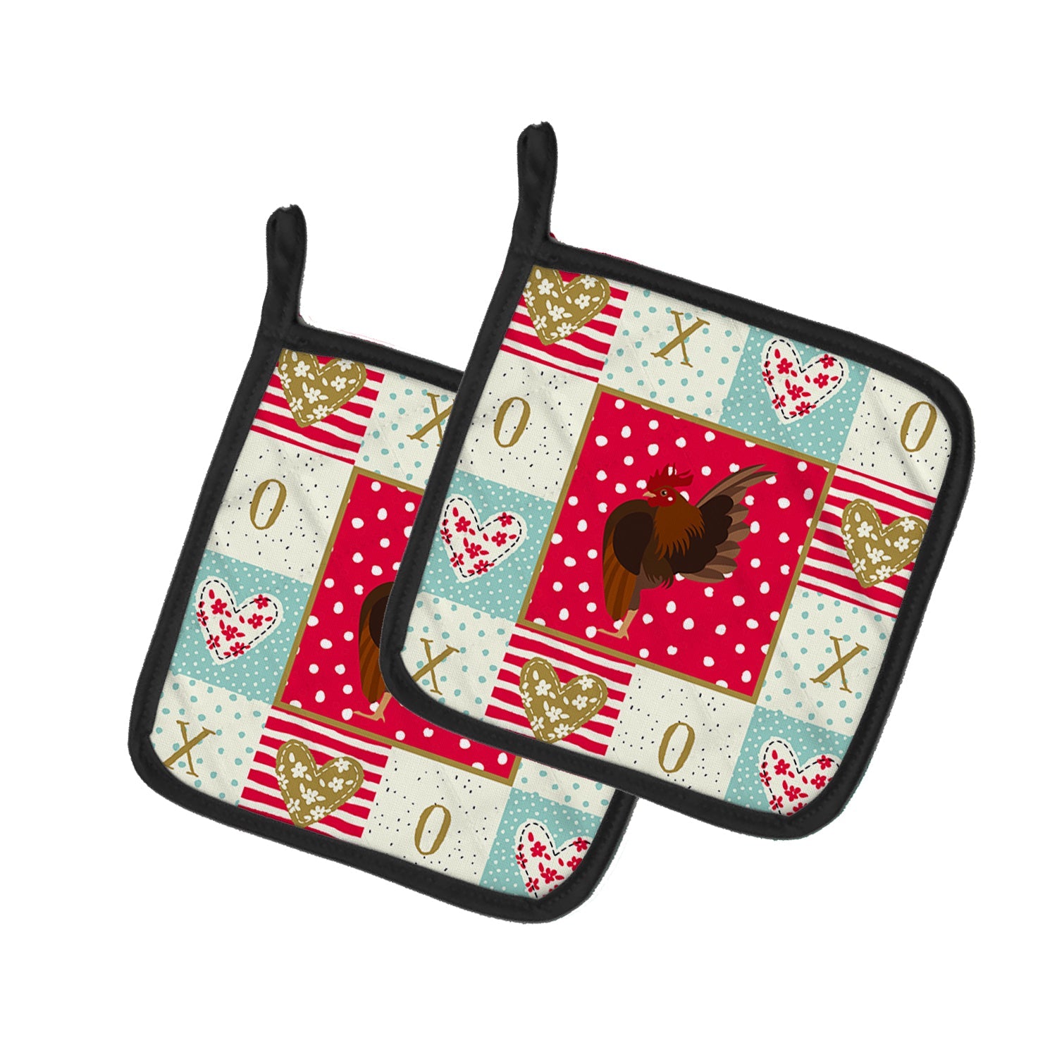 Malaysian Serama Chicken Love Pot Holder Set of 2 Heat Resistant Quilted Hot Pads 7.5 x 7.5 Inch, Insulated Kitchen Trivets for Cooking & Baking