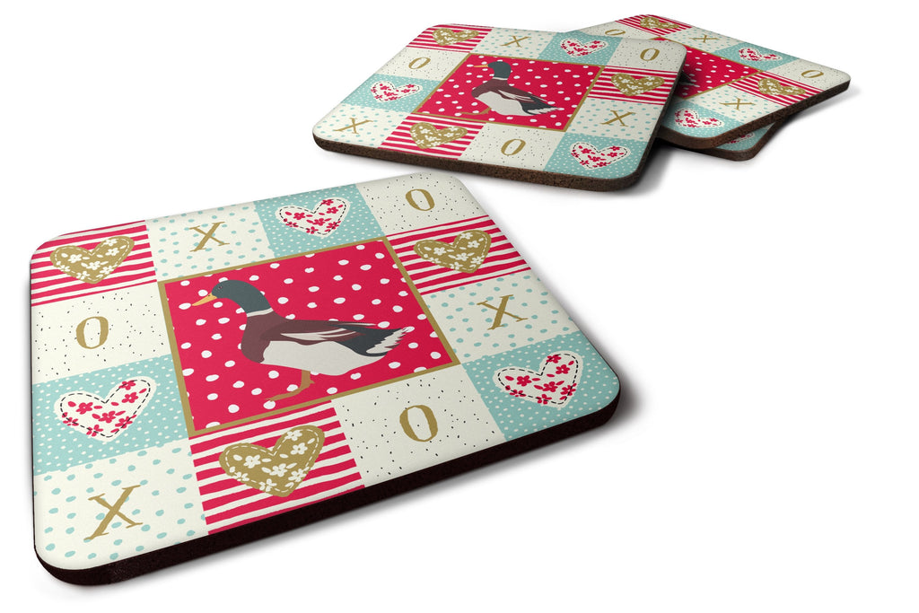 Rouen Duck Love Foam Coasters Set of 4 Cup Coasters for Indoor Outdoor, Tabletop Protection, Anti Slip, Mouse pad Material