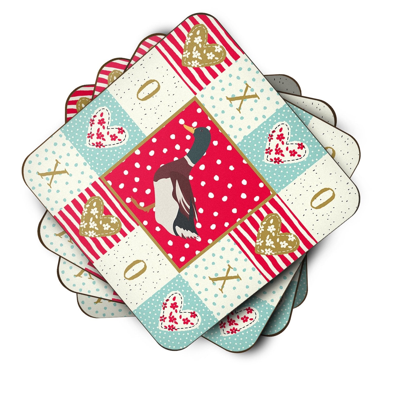 Rouen Duck Love Foam Coasters Set of 4 Cup Coasters for Indoor Outdoor, Tabletop Protection, Anti Slip, Mouse pad Material