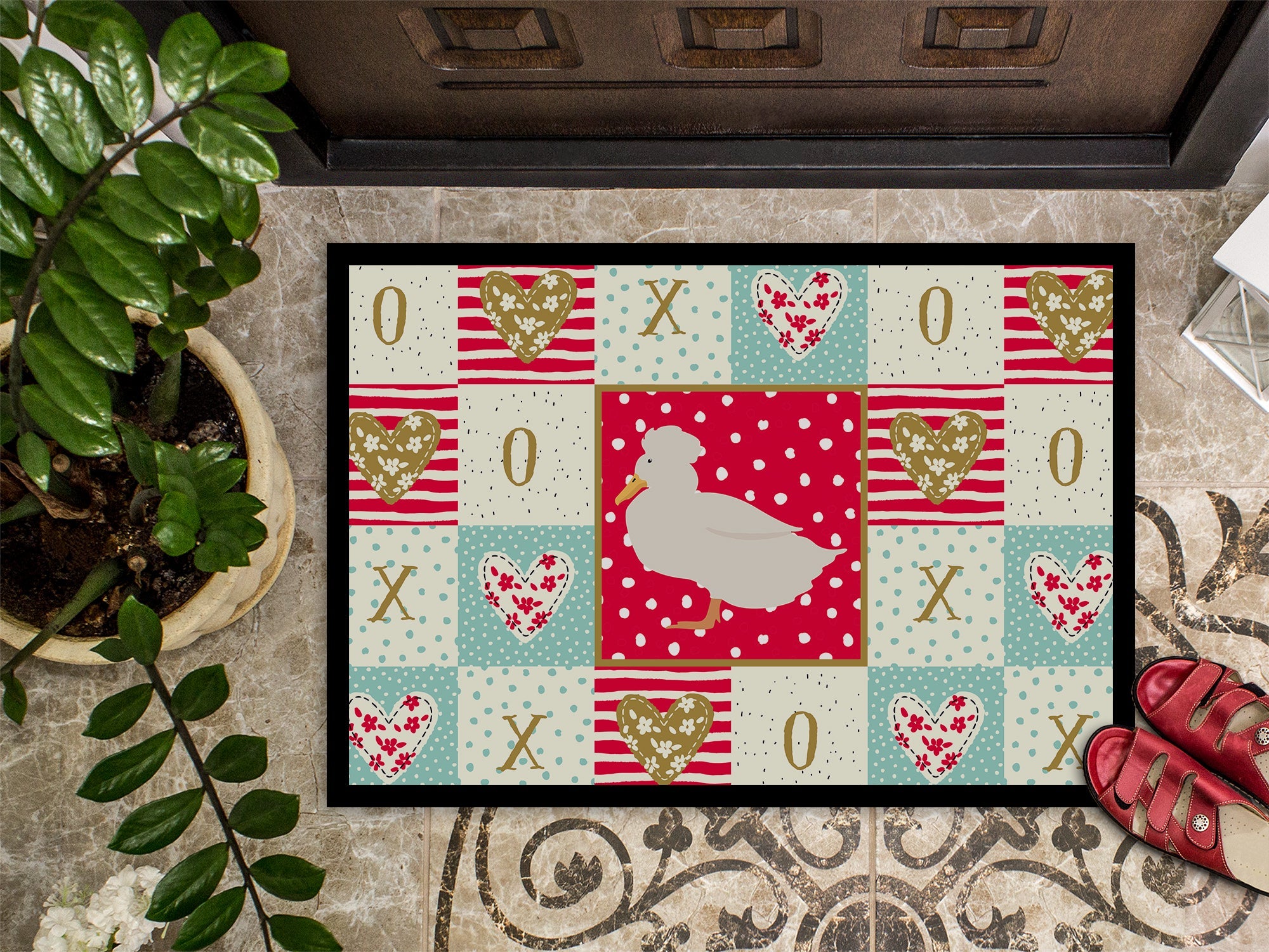 Crested Duck Love Doormat Indoor Outdoor 18H X 27W Front Door Mat Rugs for Entryway, Non Slip Washable