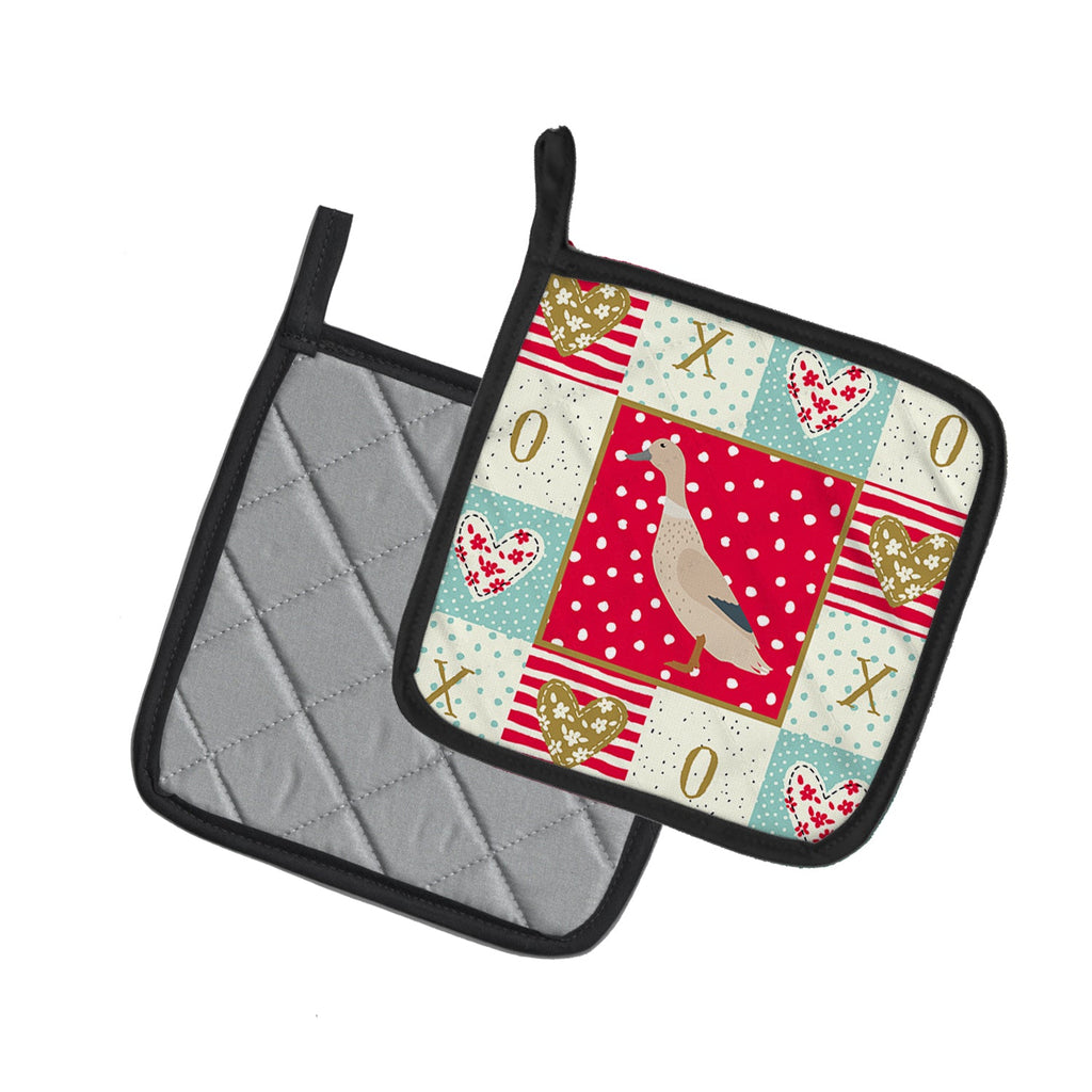 West Harlequin Duck Love Pot Holder Set of 2 Heat Resistant Quilted Hot Pads 7.5 x 7.5 Inch, Insulated Kitchen Trivets for Cooking & Baking