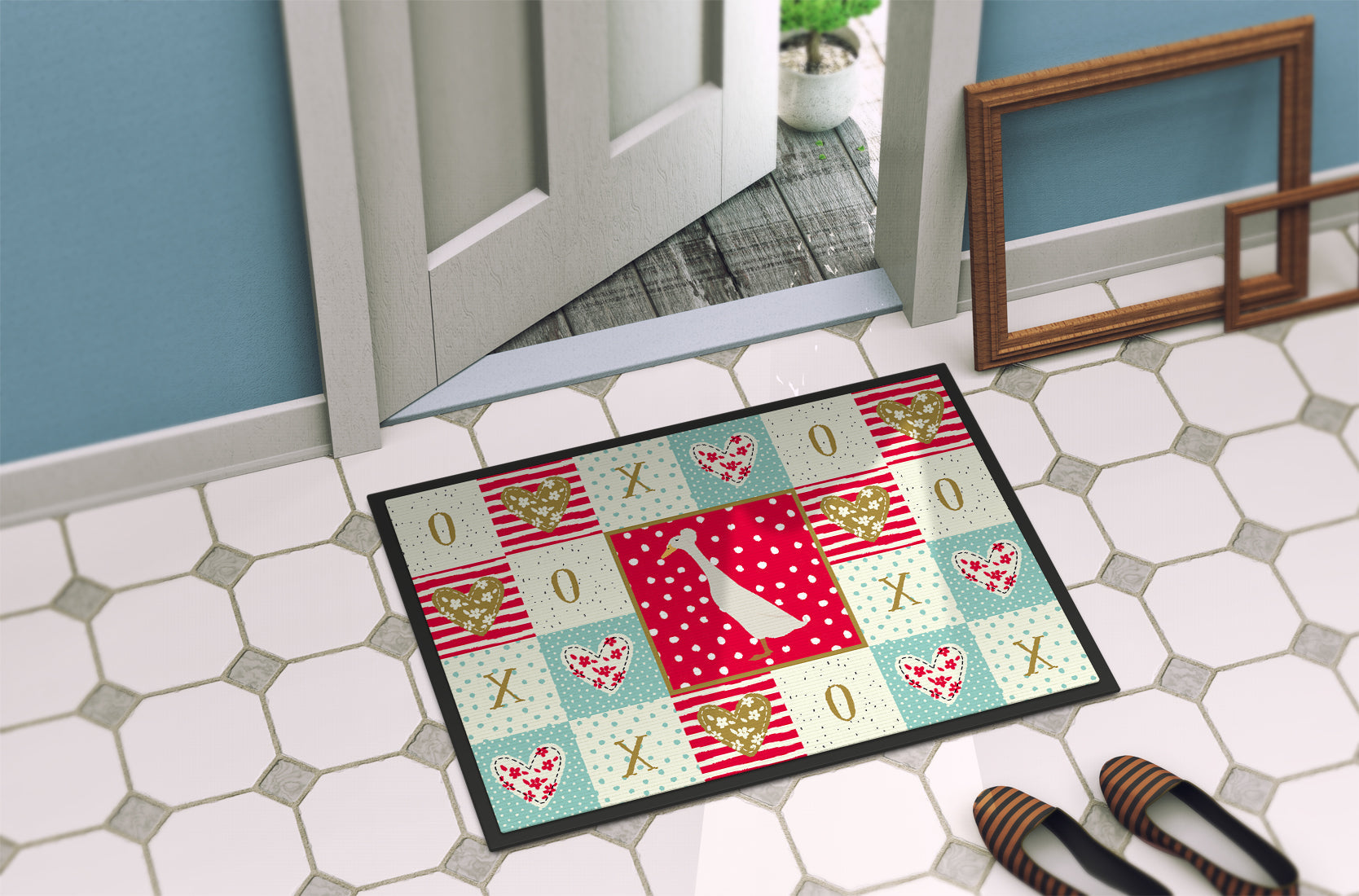 Bali Duck Love Doormat Indoor Outdoor 18H X 27W Front Door Mat Rugs for Entryway, Non Slip Washable