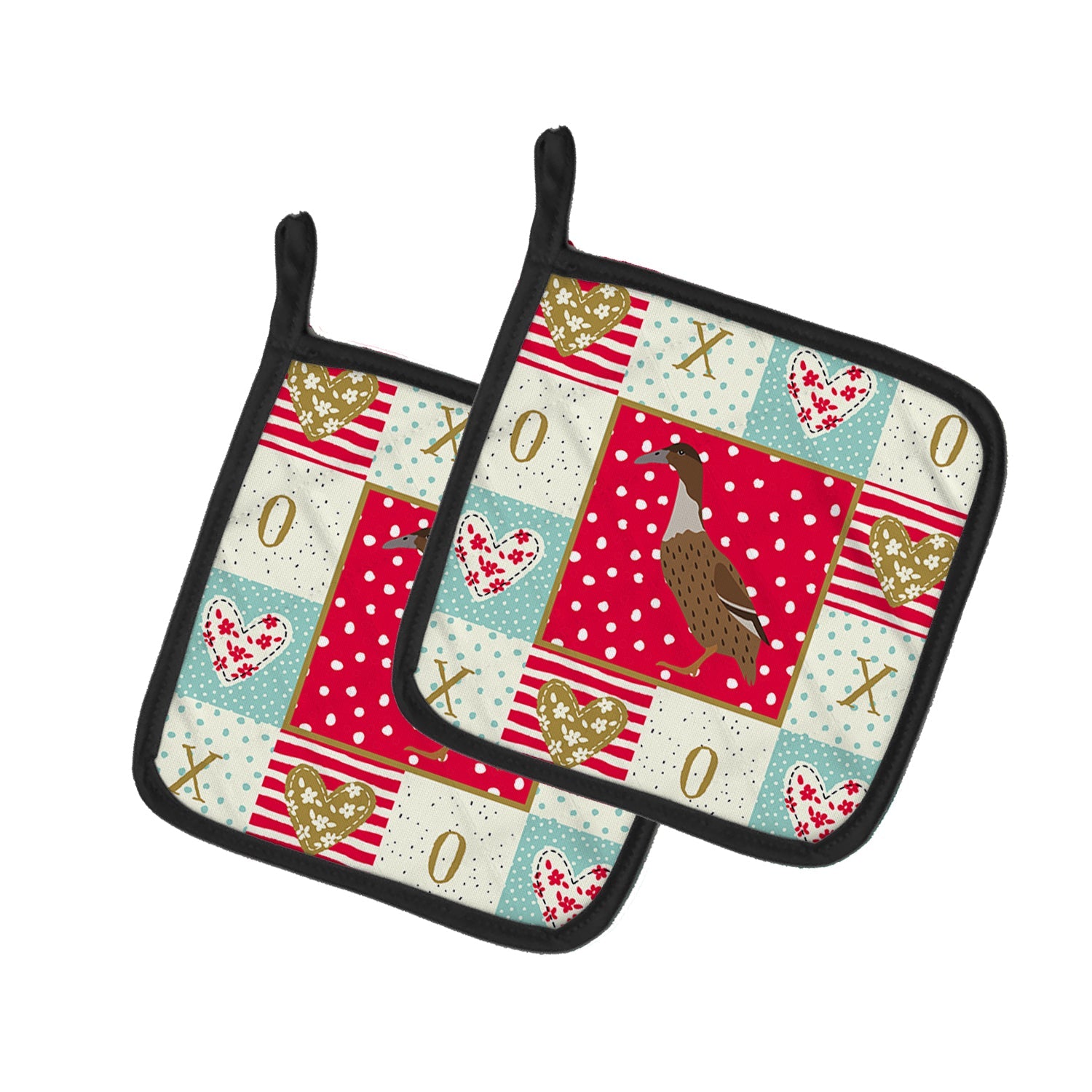 Dutch Hook Bill Duck Love Pot Holder Set of 2 Heat Resistant Quilted Hot Pads 7.5 x 7.5 Inch, Insulated Kitchen Trivets for Cooking & Baking