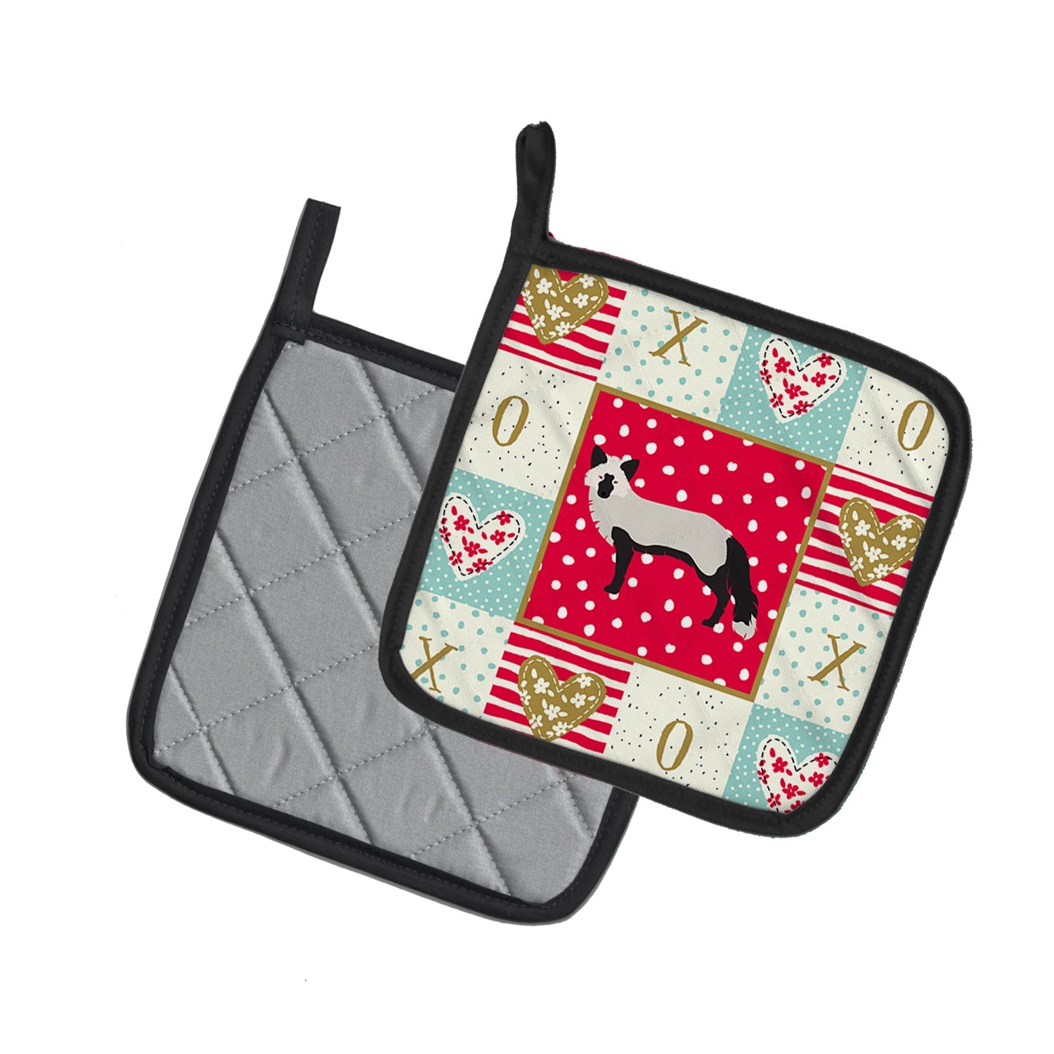 Silver Fox Love Pot Holder Set of 2 Heat Resistant Quilted Hot Pads 7.5 x 7.5 Inch, Insulated Kitchen Trivets for Cooking & Baking