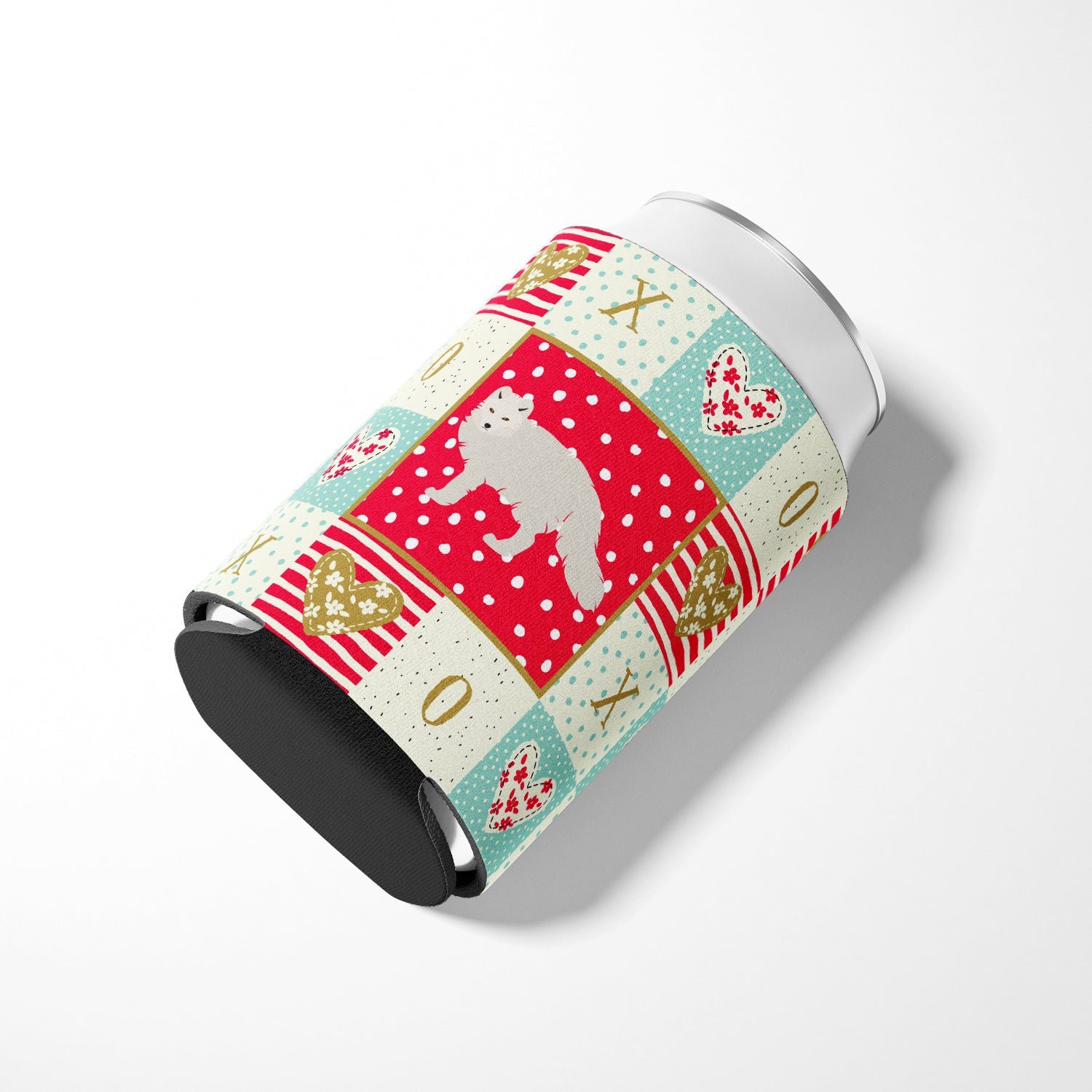 White Arctic Fox Love Can or Bottle Hugger Cooler Sleeve for Standard 12 oz Cans, Insulated Foam Beer & Soda Can Hugger Reusable