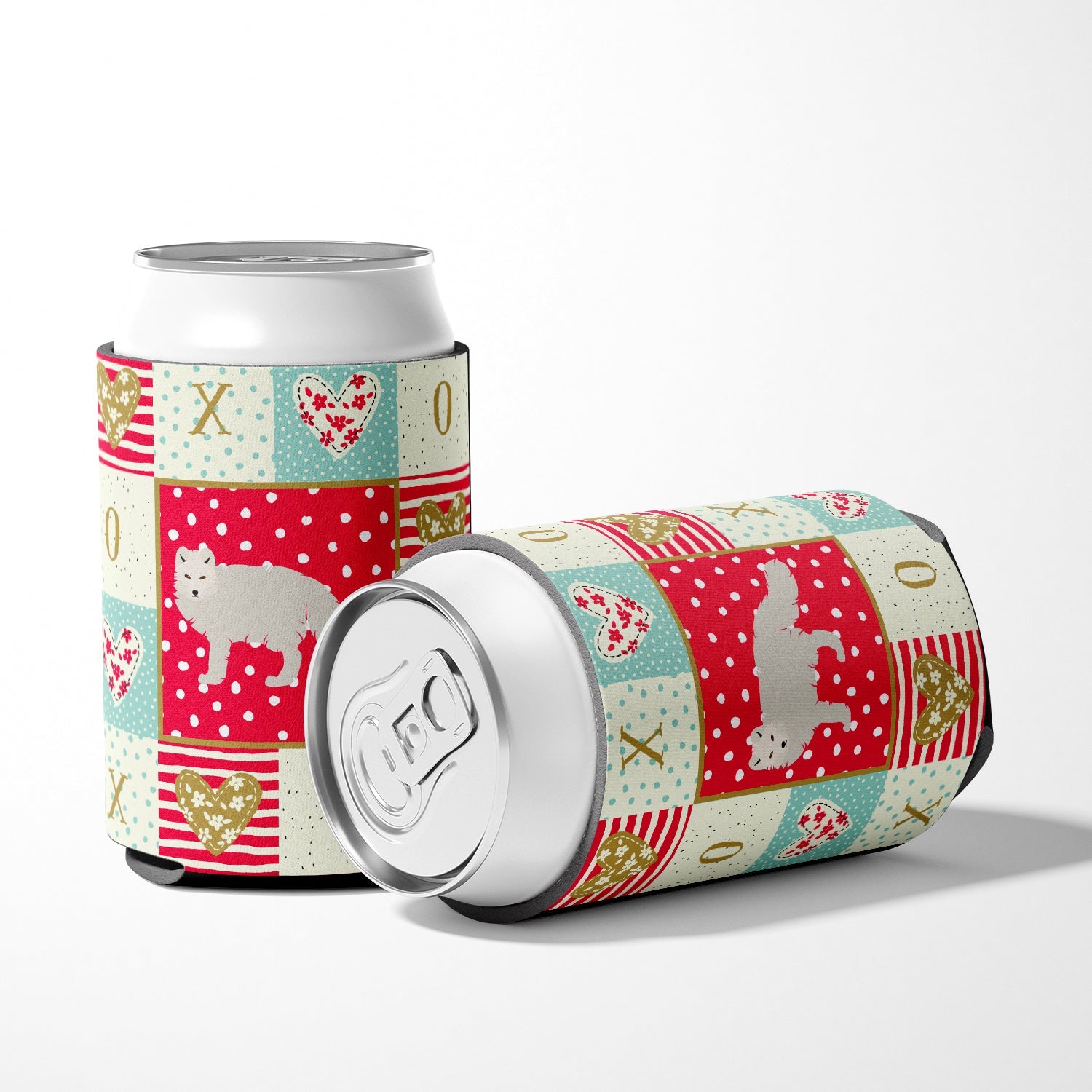 White Arctic Fox Love Can or Bottle Hugger Cooler Sleeve for Standard 12 oz Cans, Insulated Foam Beer & Soda Can Hugger Reusable