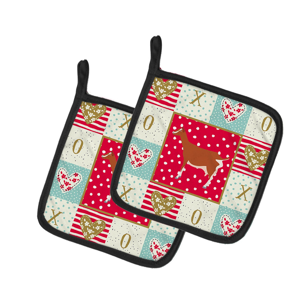 Toggenburger Goat Love Pot Holder Set of 2 Heat Resistant Quilted Hot Pads 7.5 x 7.5 Inch, Insulated Kitchen Trivets for Cooking & Baking