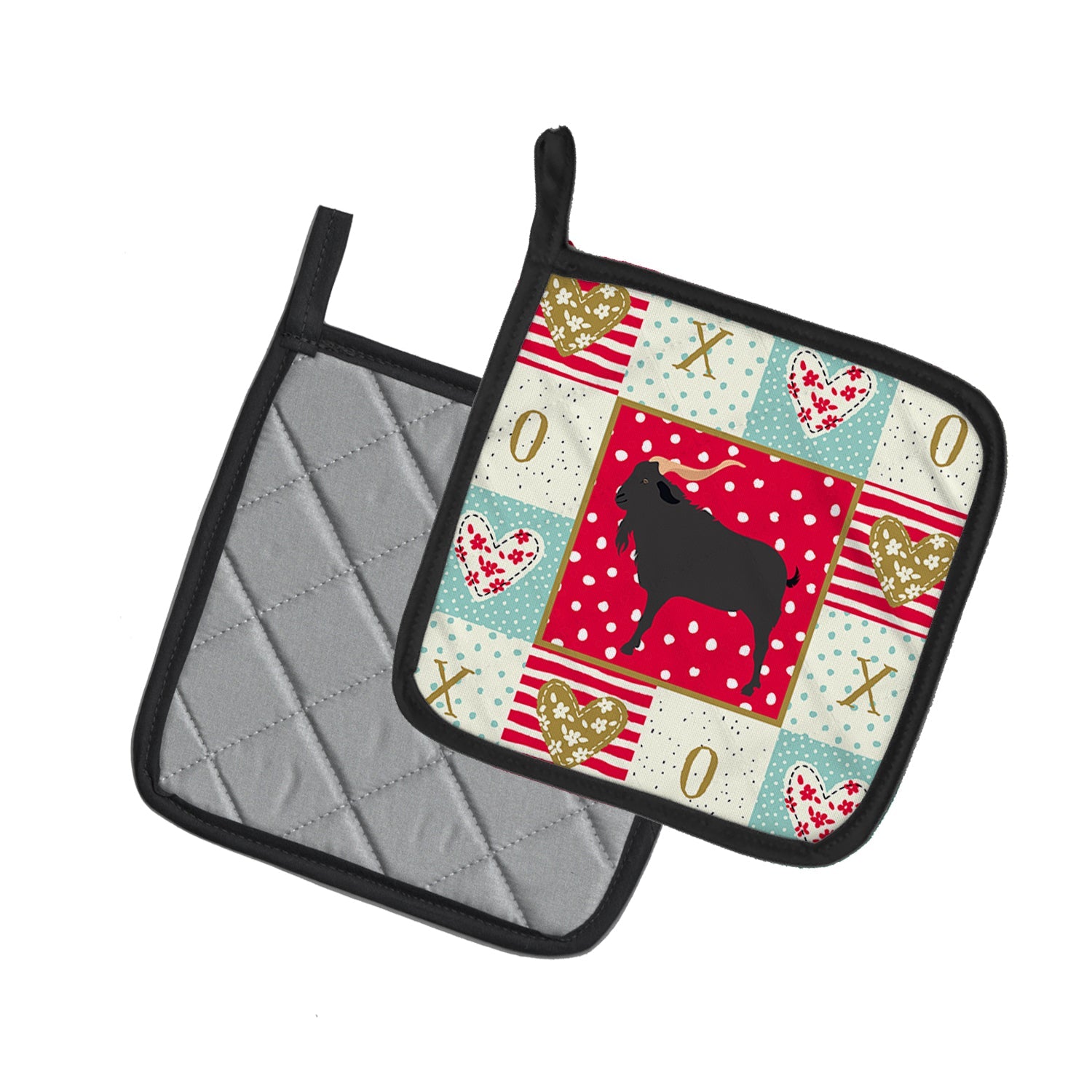 Verata Goat Love Pot Holder Set of 2 Heat Resistant Quilted Hot Pads 7.5 x 7.5 Inch, Insulated Kitchen Trivets for Cooking & Baking