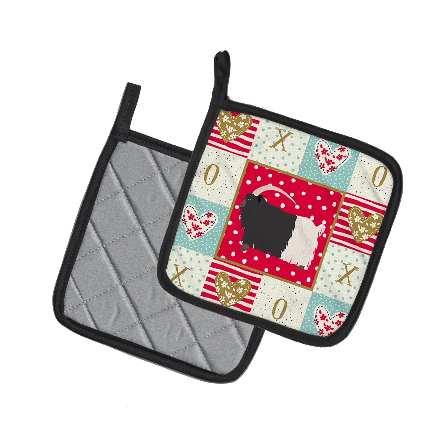 Welsh Black-Necked Goat Love Pot Holder Set of 2 Heat Resistant Quilted Hot Pads 7.5 x 7.5 Inch, Insulated Kitchen Trivets for Cooking & Baking