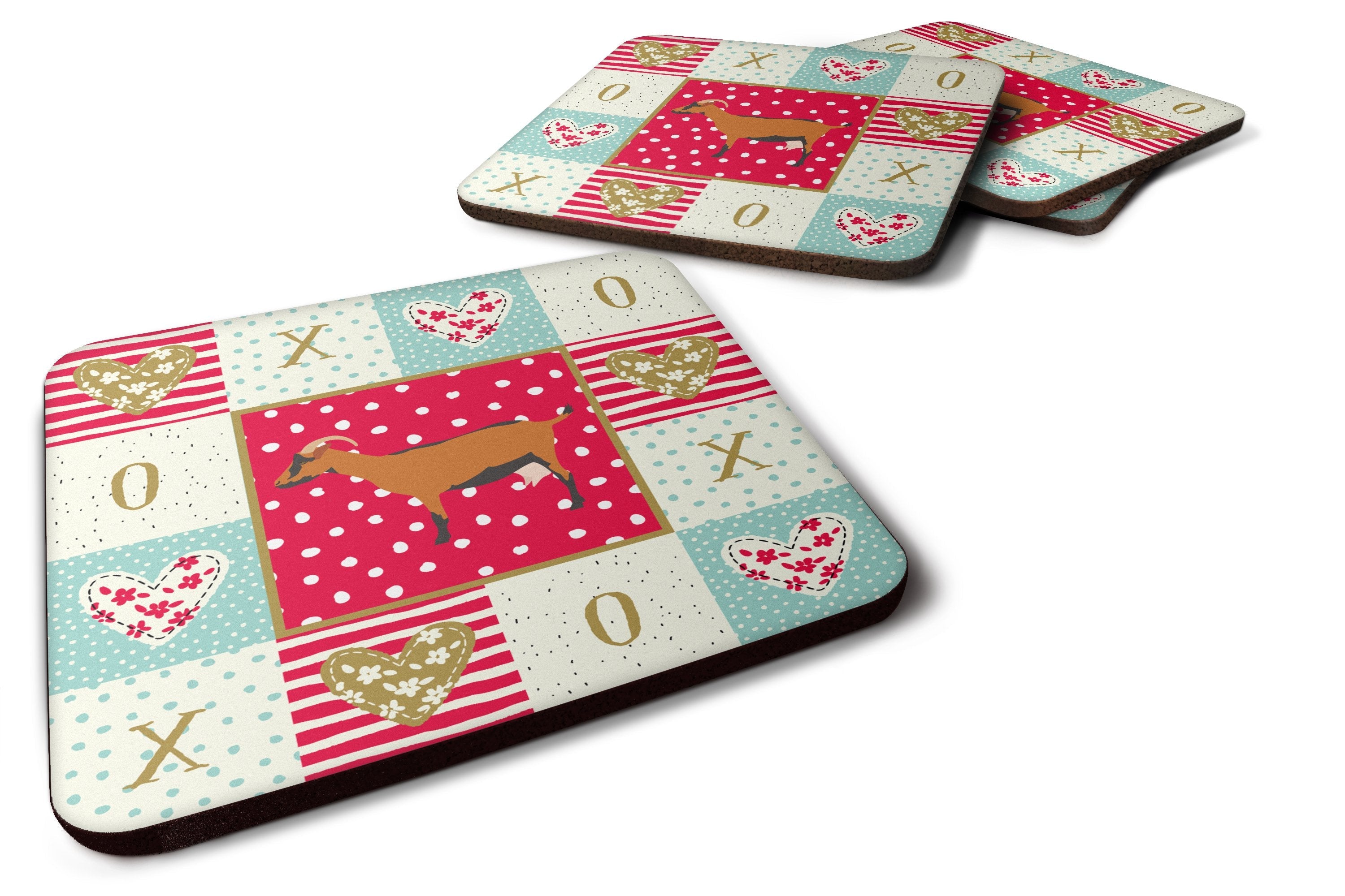 Oberhasli Goat Love Foam Coasters Set of 4 Cup Coasters for Indoor Outdoor, Tabletop Protection, Anti Slip, Mouse pad Material
