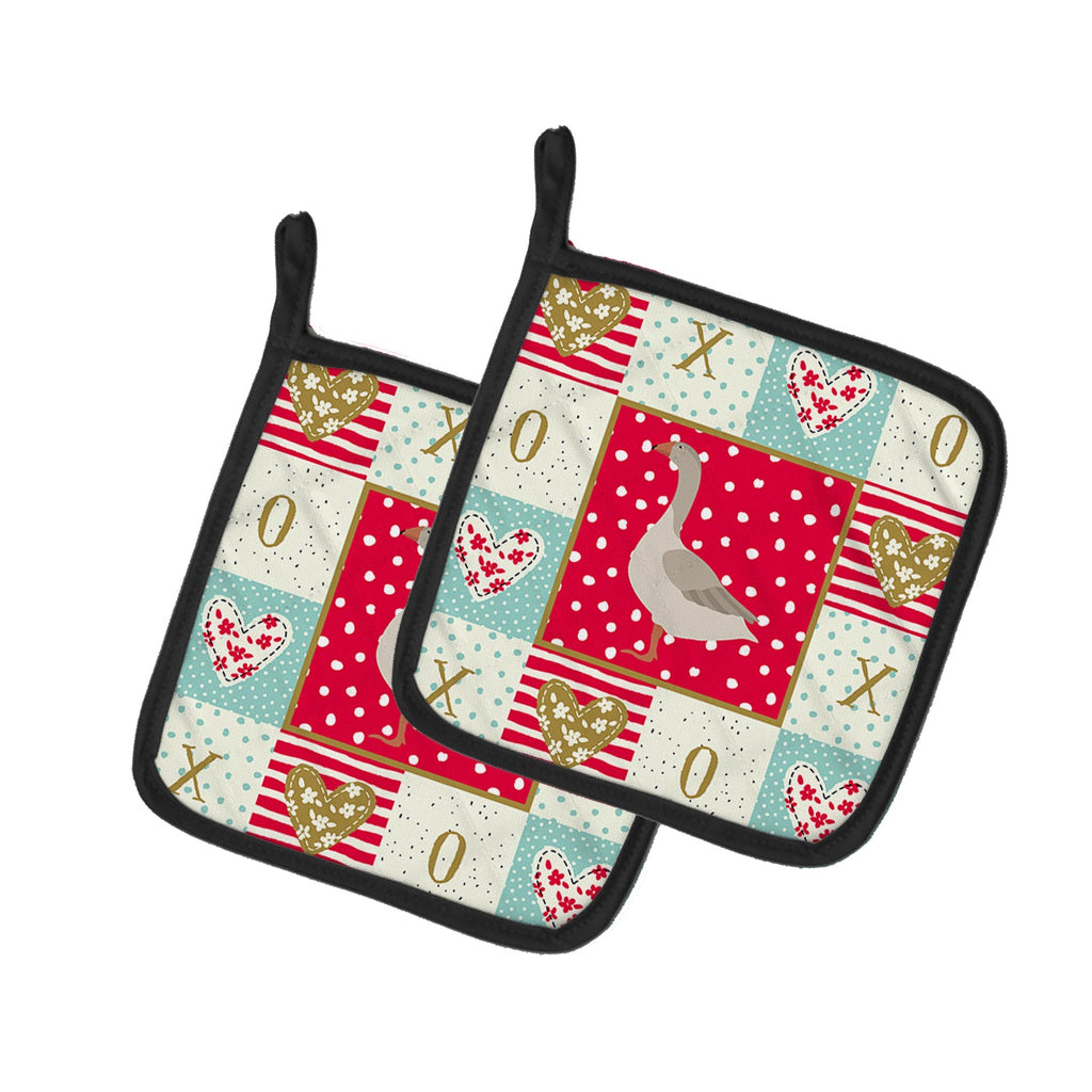 Steinbacher Goose Love Pot Holder Set of 2 Heat Resistant Quilted Hot Pads 7.5 x 7.5 Inch, Insulated Kitchen Trivets for Cooking & Baking