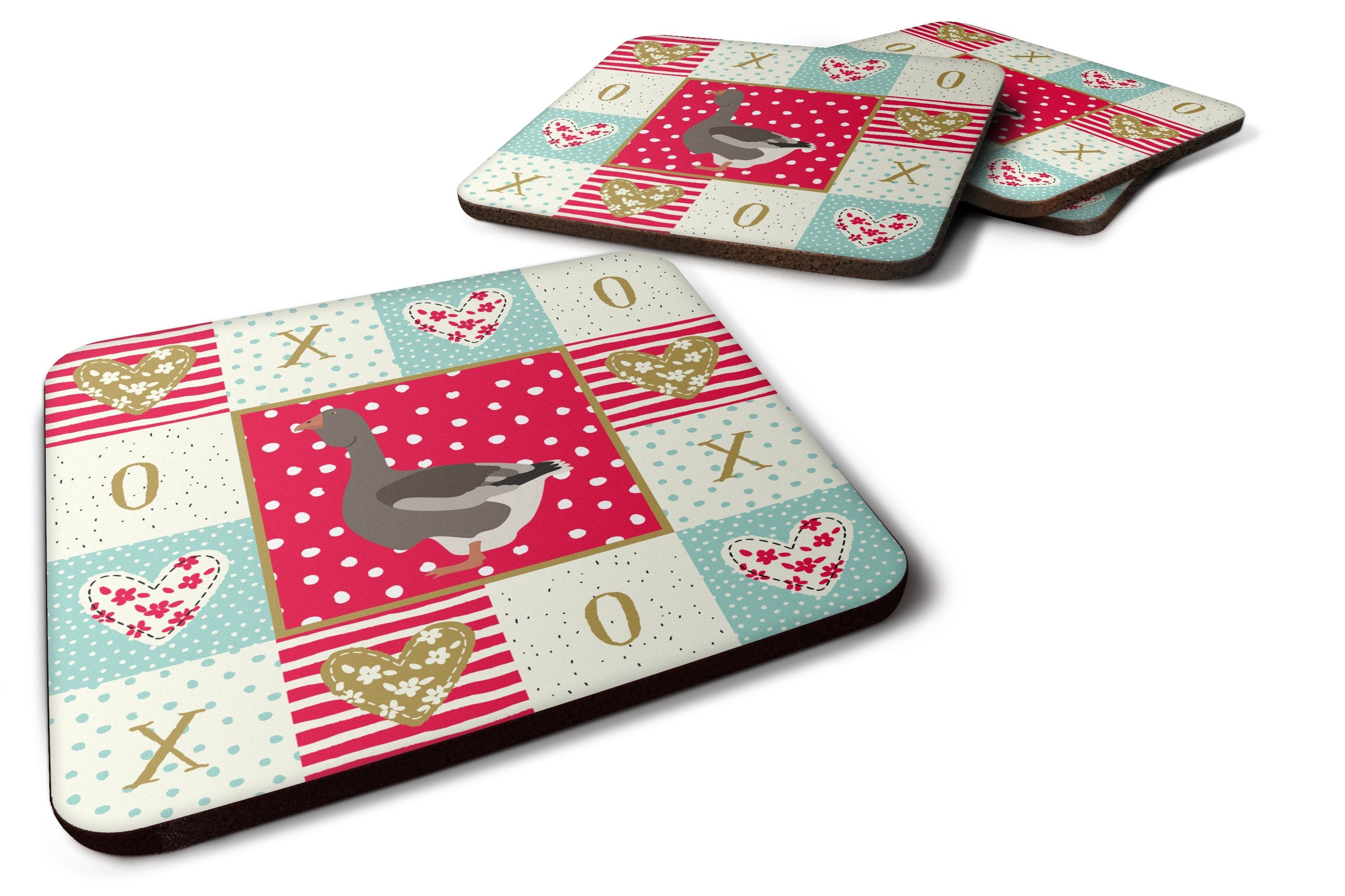 Toulouse Goose Love Foam Coasters Set of 4 Cup Coasters for Indoor Outdoor, Tabletop Protection, Anti Slip, Mouse pad Material