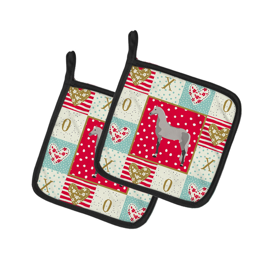 Orlov Trotter Horse Love Pot Holder Set of 2 Heat Resistant Quilted Hot Pads 7.5 x 7.5 Inch, Insulated Kitchen Trivets for Cooking & Baking