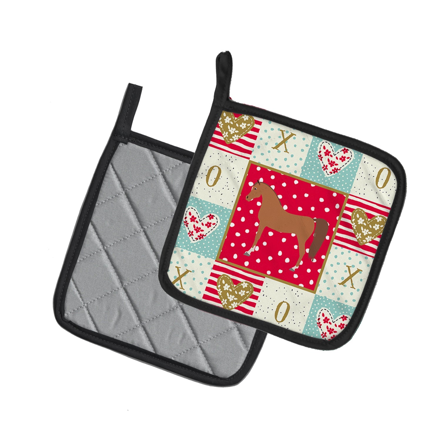Arabian Horse Love Pot Holder Set of 2 Heat Resistant Quilted Hot Pads 7.5 x 7.5 Inch, Insulated Kitchen Trivets for Cooking & Baking