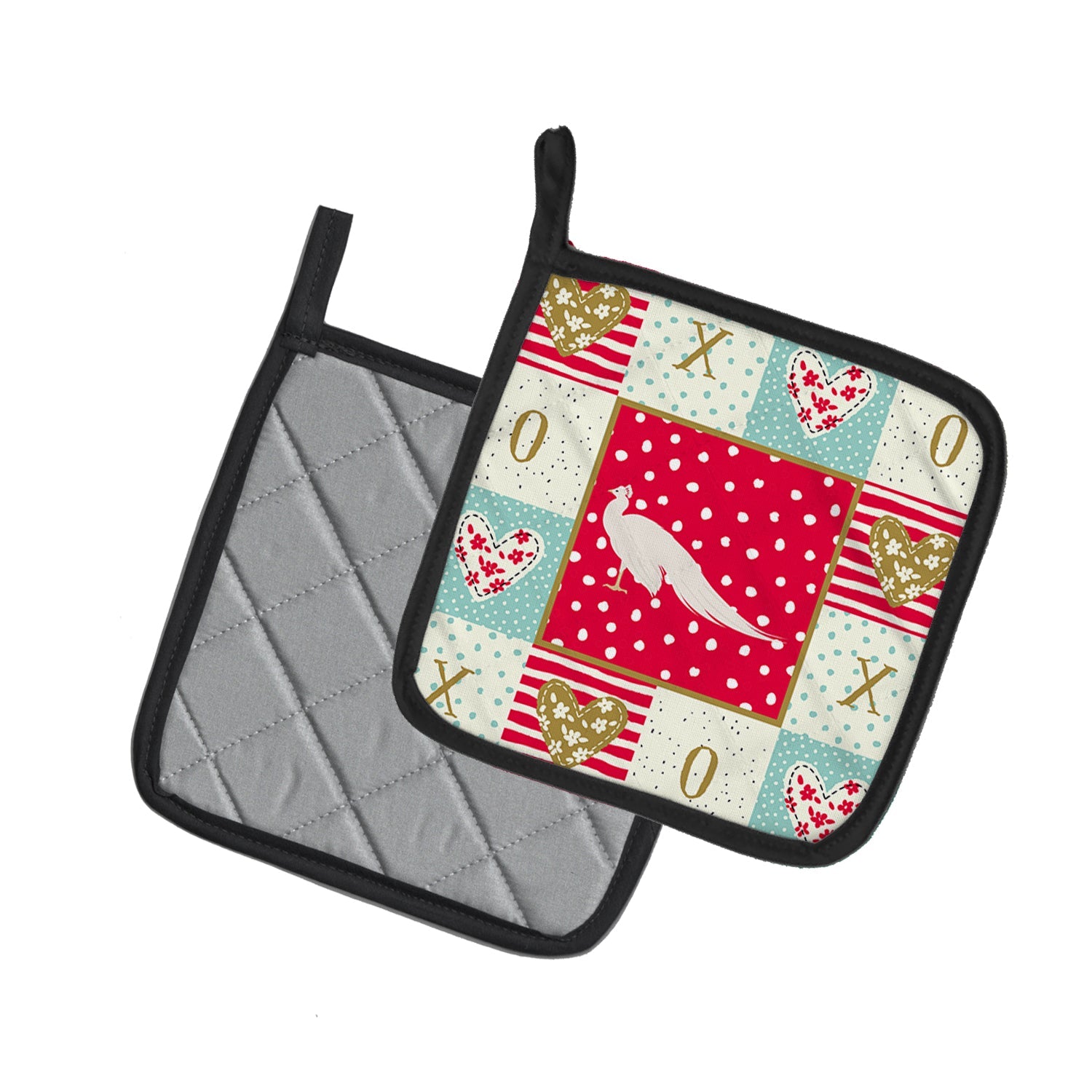 White Peacock Peafowl Love Pot Holder Set of 2 Heat Resistant Quilted Hot Pads 7.5 x 7.5 Inch, Insulated Kitchen Trivets for Cooking & Baking