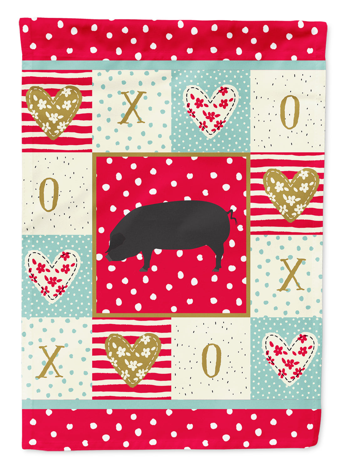 Devon Large Black Pig Love House Flag 28x40 Porch Sleeve Pole Decorative Outside Yard Banner Artwork Wall Hanging, Polyester