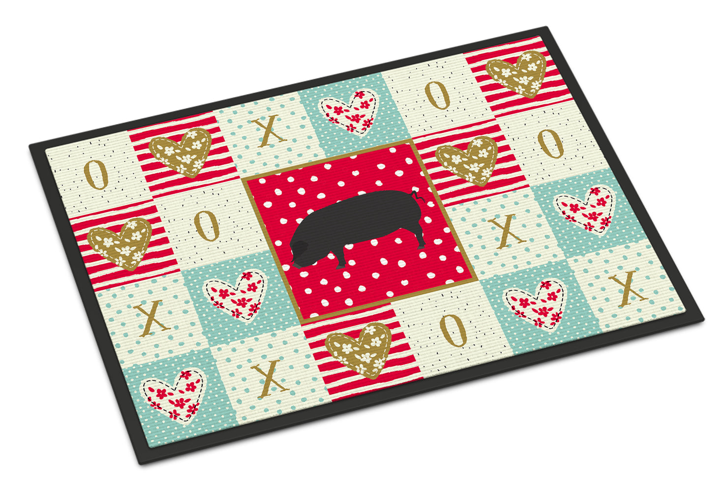 Devon Large Black Pig Love Doormat Indoor Outdoor 18H X 27W Front Door Mat Rugs for Entryway, Non Slip Washable