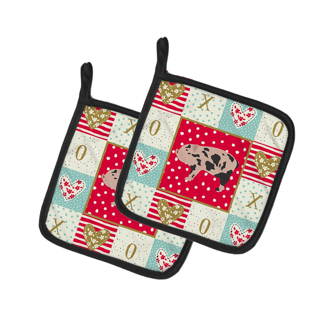 Mini Miniature Pig Love Pot Holder Set of 2 Heat Resistant Quilted Hot Pads 7.5 x 7.5 Inch, Insulated Kitchen Trivets for Cooking & Baking