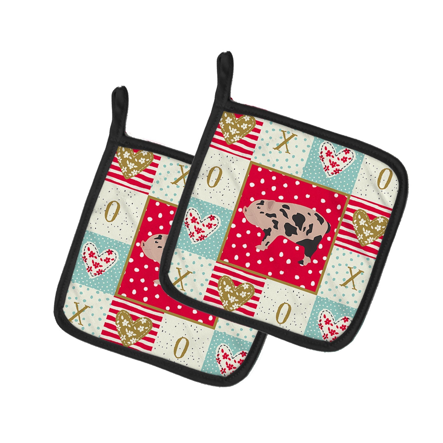Mini Miniature Pig Love Pot Holder Set of 2 Heat Resistant Quilted Hot Pads 7.5 x 7.5 Inch, Insulated Kitchen Trivets for Cooking & Baking