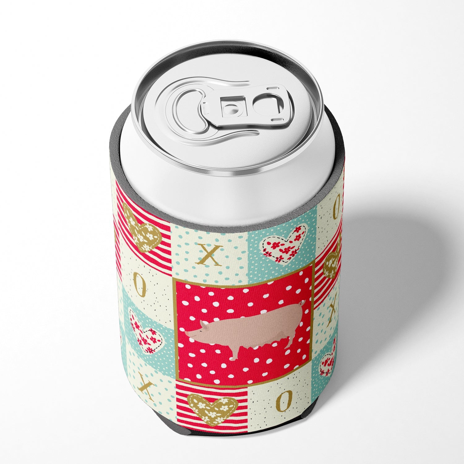 English Large White Pig Love Can or Bottle Hugger Cooler Sleeve for Standard 12 oz Cans, Insulated Foam Beer & Soda Can Hugger Reusable