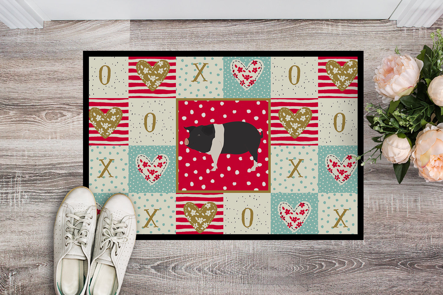 Hampshire Pig Love Doormat Indoor Outdoor 18H X 27W Front Door Mat Rugs for Entryway, Non Slip Washable