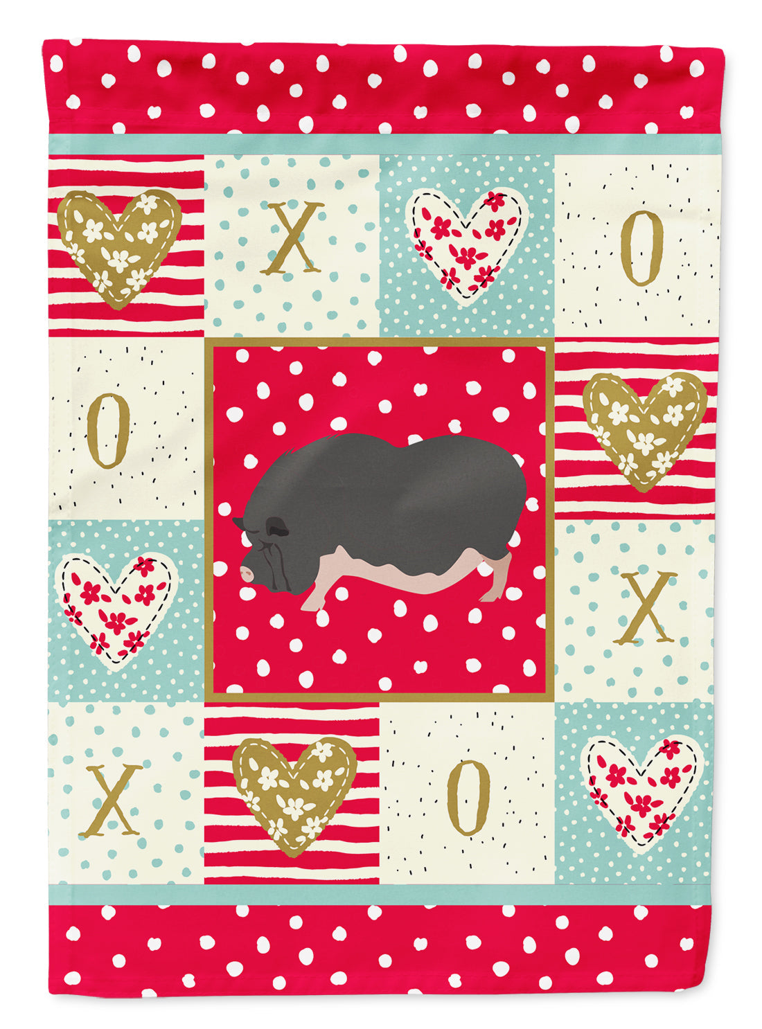 Vietnamese Pot-Bellied Pig Love House Flag 28x40 Porch Sleeve Pole Decorative Outside Yard Banner Artwork Wall Hanging, Polyester