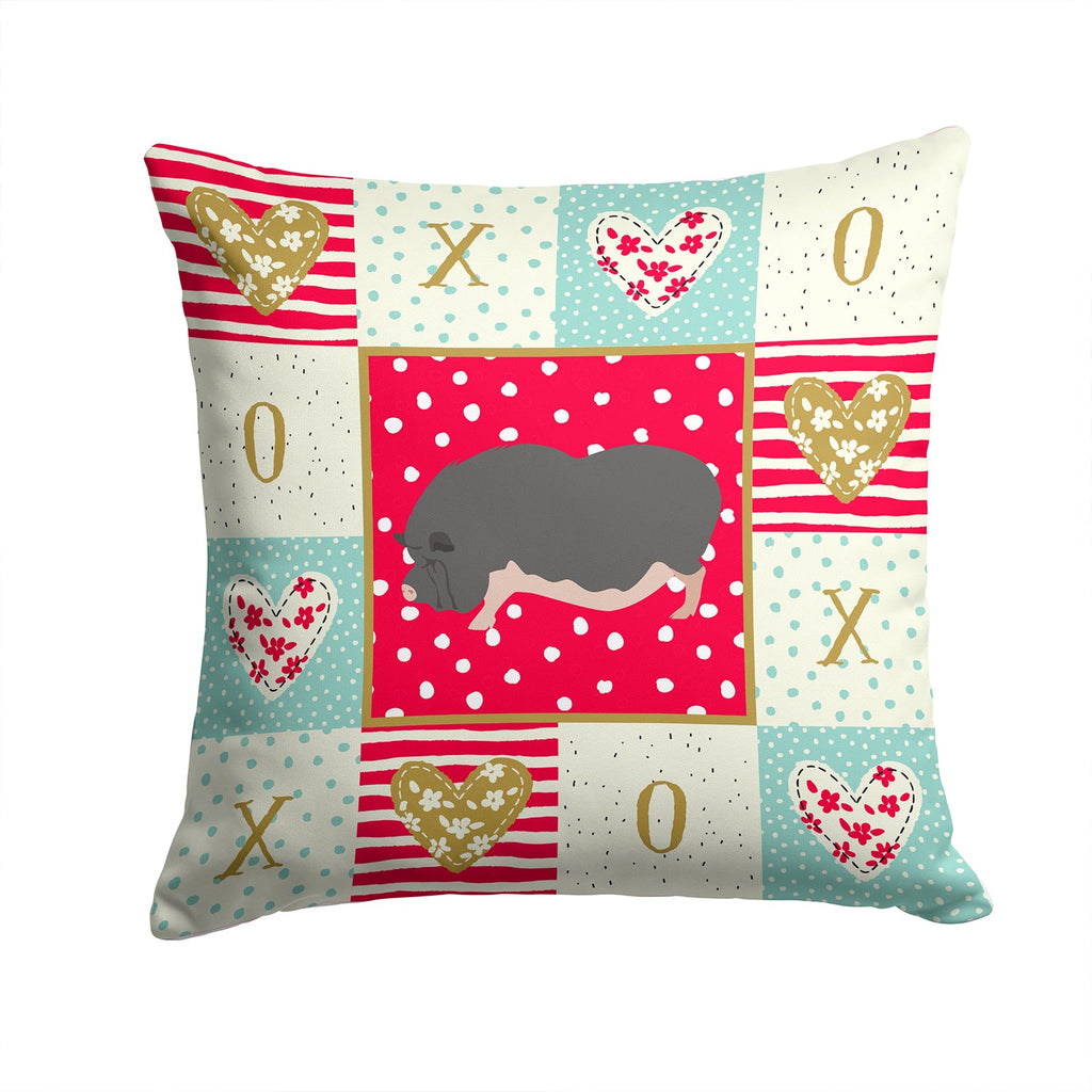 Vietnamese Pot-Bellied Pig Love Decorative Throw Pillow 14x14 Indoor Outdoor Accent Cushion, Fabric Cover with Insert for Sofa, Bed, Porch & Living Room