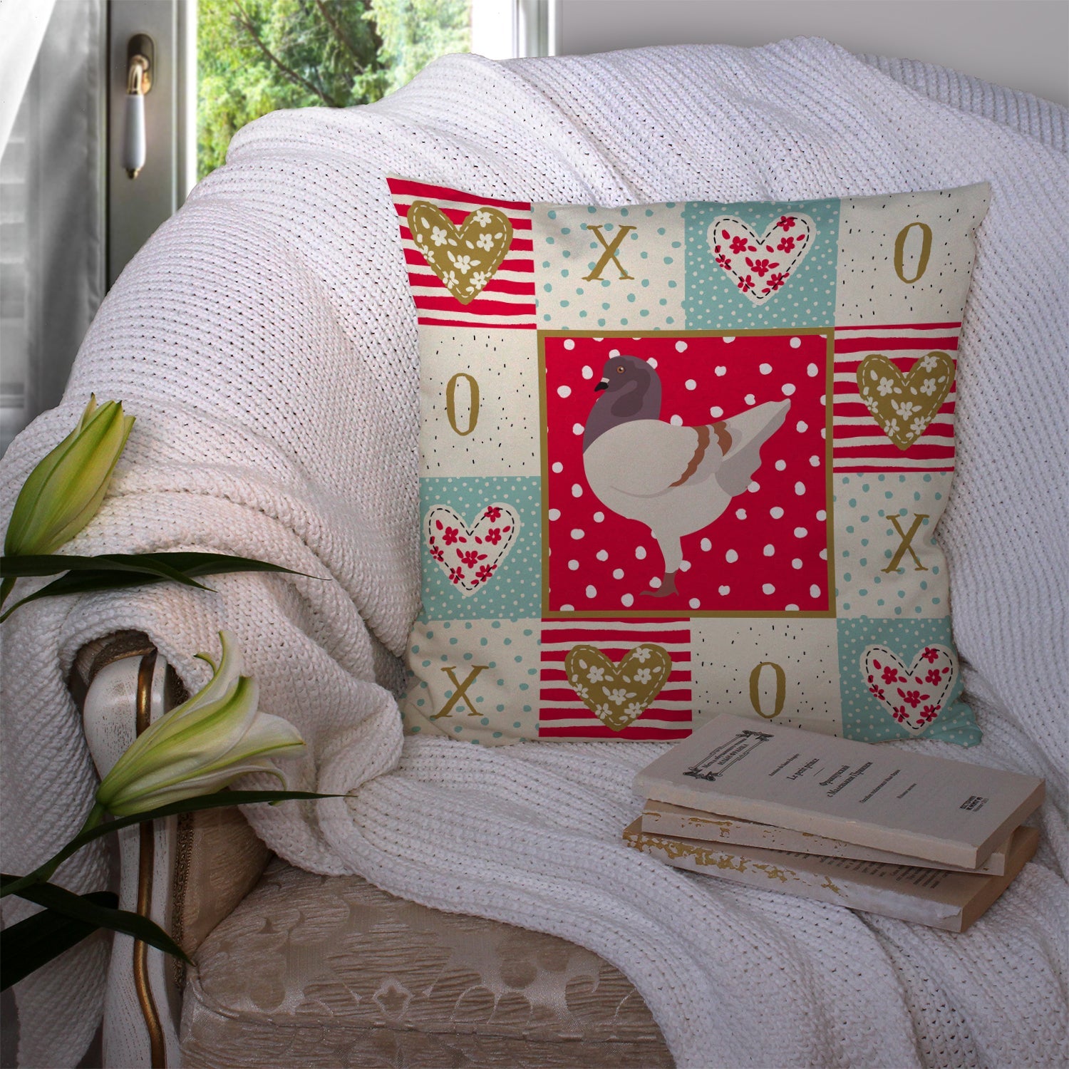 German Modena Pigeon Love Decorative Throw Pillow 14x14 Indoor Outdoor Accent Cushion, Fabric Cover with Insert for Sofa, Bed, Porch & Living Room