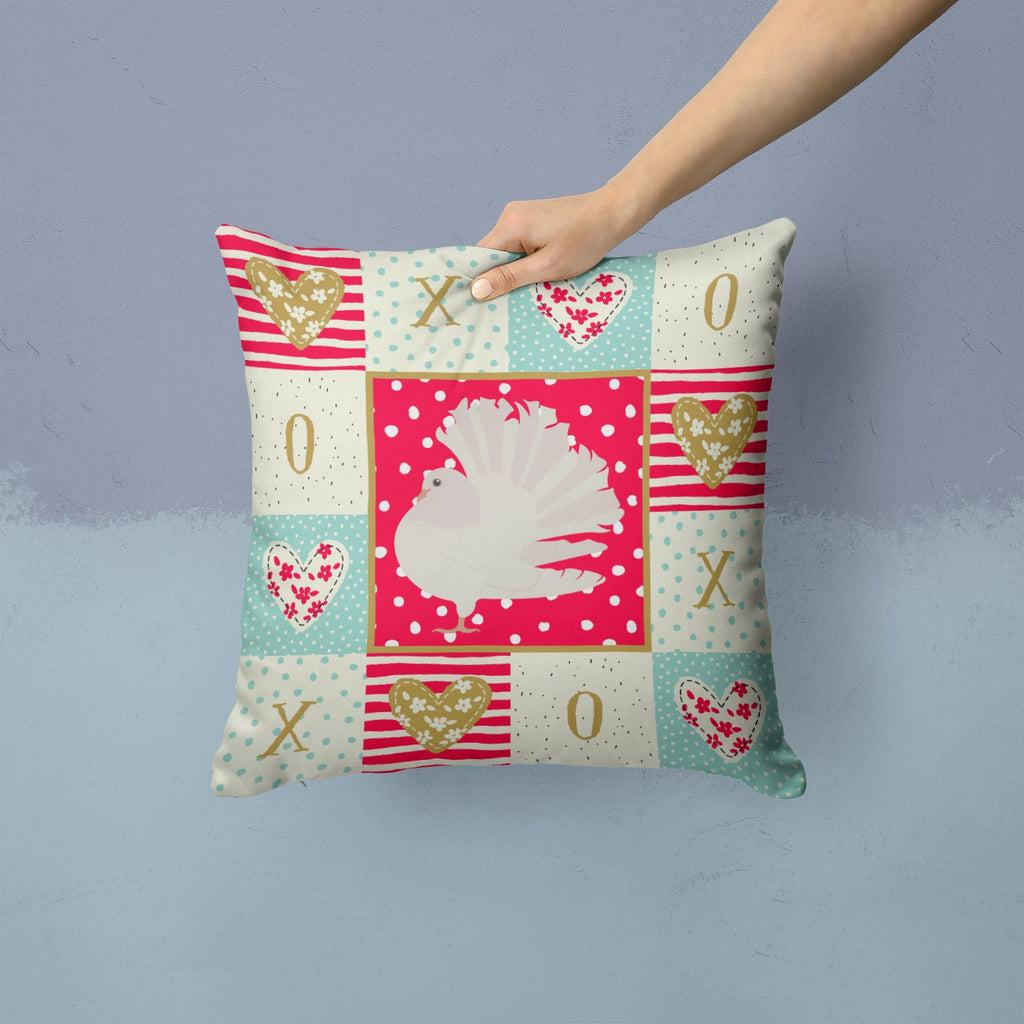Silver Fantail Pigeon Love Decorative Throw Pillow 14x14 Indoor Outdoor Accent Cushion, Fabric Cover with Insert for Sofa, Bed, Porch & Living Room
