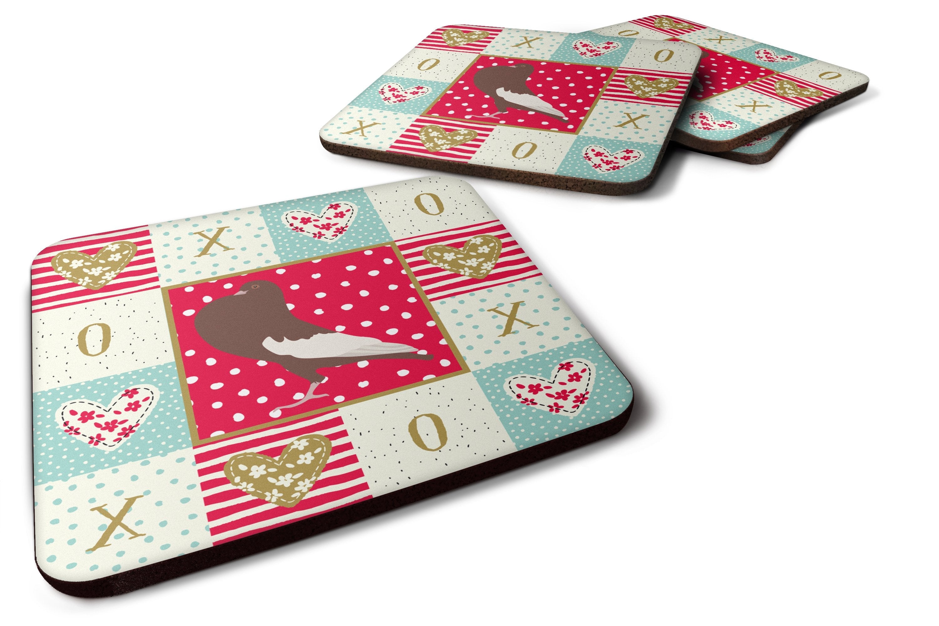 English Pouter Pigeon Love Foam Coasters Set of 4 Cup Coasters for Indoor Outdoor, Tabletop Protection, Anti Slip, Mouse pad Material