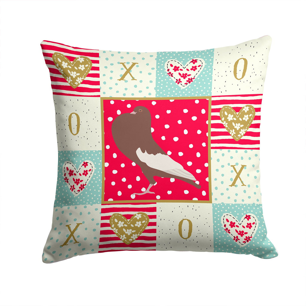 English Pouter Pigeon Love Decorative Throw Pillow 14x14 Indoor Outdoor Accent Cushion, Fabric Cover with Insert for Sofa, Bed, Porch & Living Room