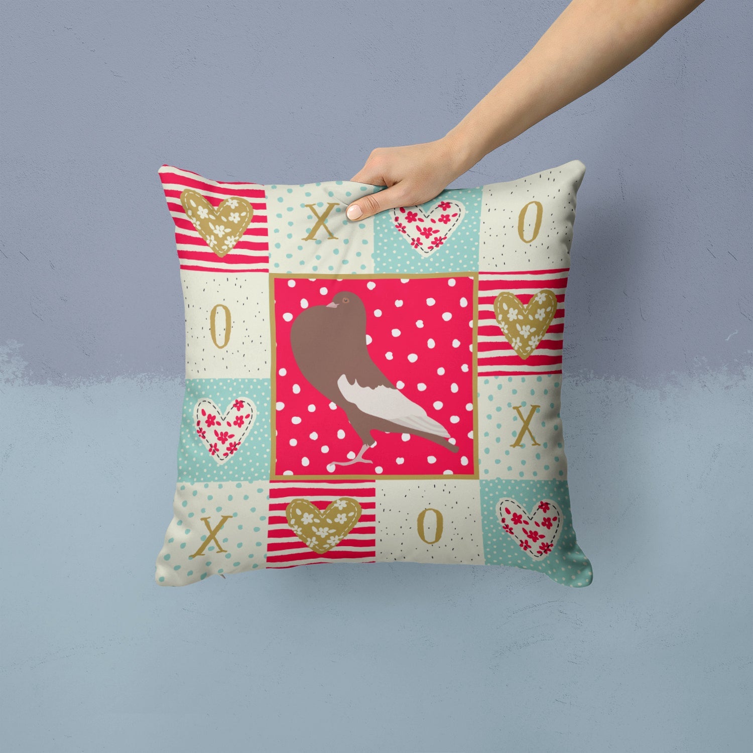 English Pouter Pigeon Love Decorative Throw Pillow 14x14 Indoor Outdoor Accent Cushion, Fabric Cover with Insert for Sofa, Bed, Porch & Living Room