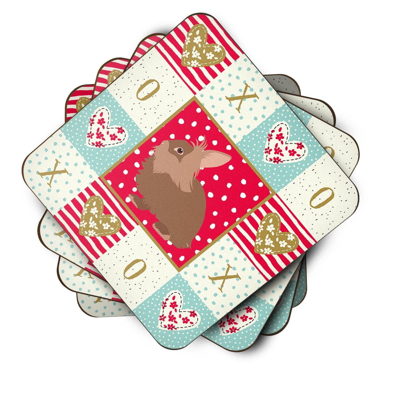 Lionhead Rabbit Love Foam Coasters Set of 4 Cup Coasters for Indoor Outdoor, Tabletop Protection, Anti Slip, Mouse pad Material
