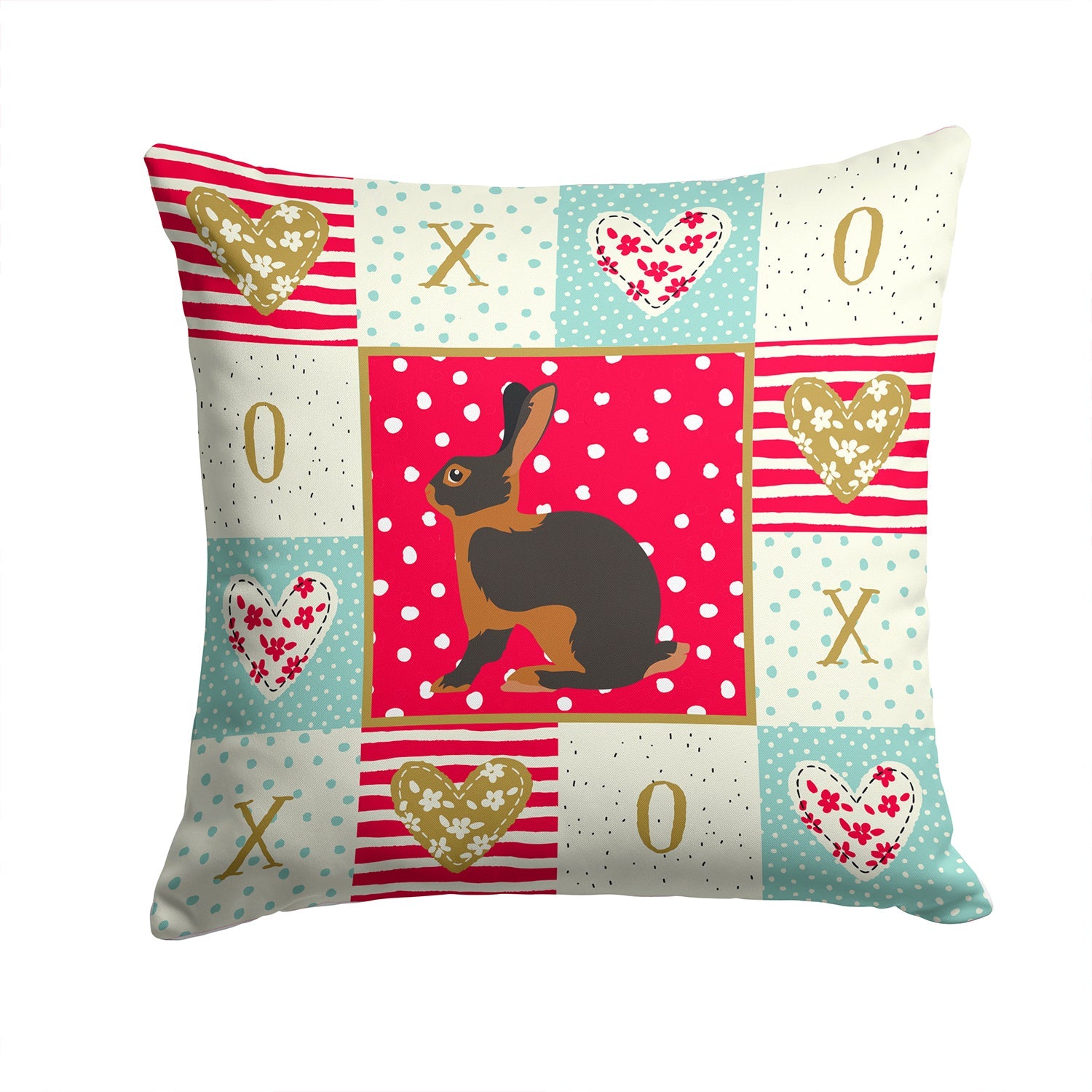 Tan Rabbit Love Decorative Throw Pillow 14x14 Indoor Outdoor Accent Cushion, Fabric Cover with Insert for Sofa, Bed, Porch & Living Room