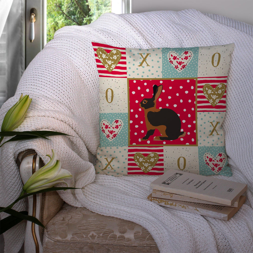 Tan Rabbit Love Decorative Throw Pillow 14x14 Indoor Outdoor Accent Cushion, Fabric Cover with Insert for Sofa, Bed, Porch & Living Room