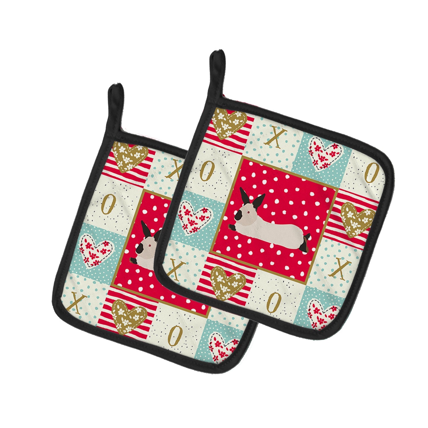 California White Rabbit Love Pot Holder Set of 2 Heat Resistant Quilted Hot Pads 7.5 x 7.5 Inch, Insulated Kitchen Trivets for Cooking & Baking