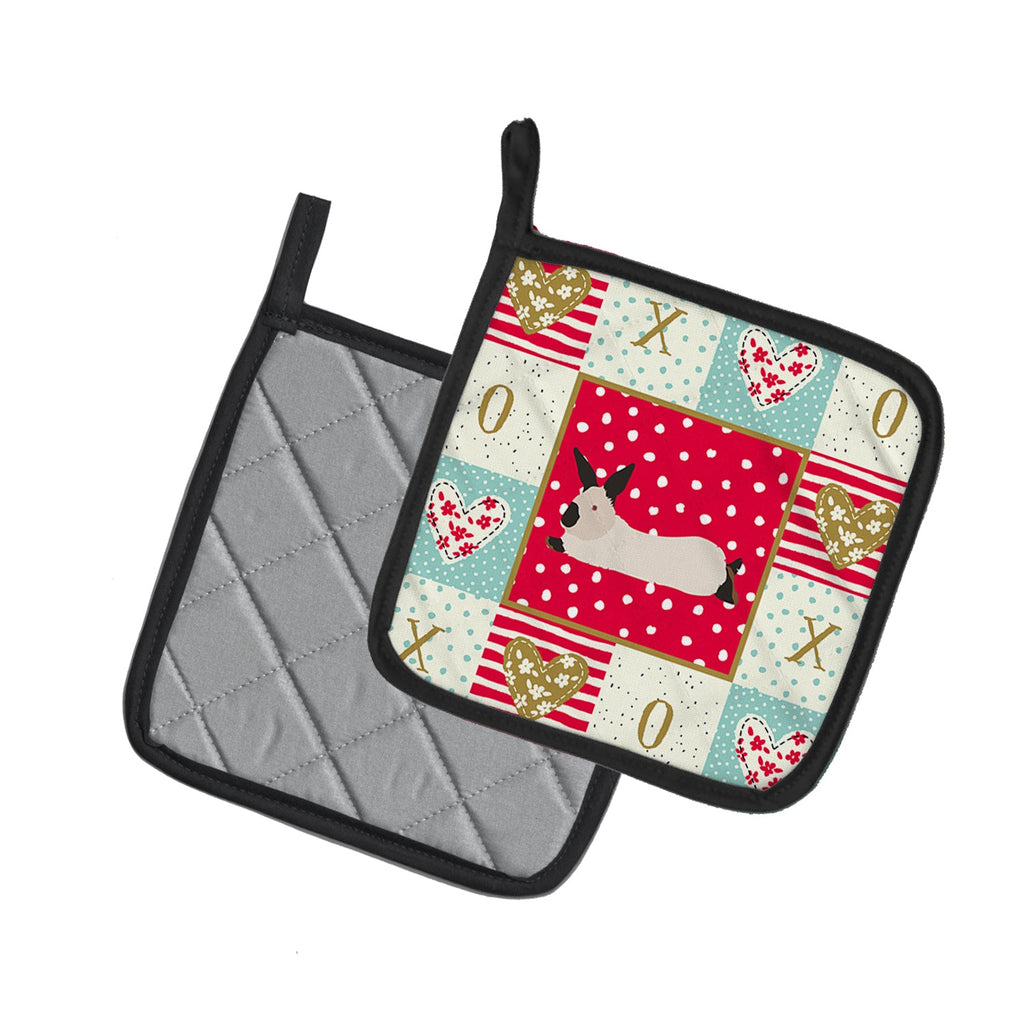 California White Rabbit Love Pot Holder Set of 2 Heat Resistant Quilted Hot Pads 7.5 x 7.5 Inch, Insulated Kitchen Trivets for Cooking & Baking