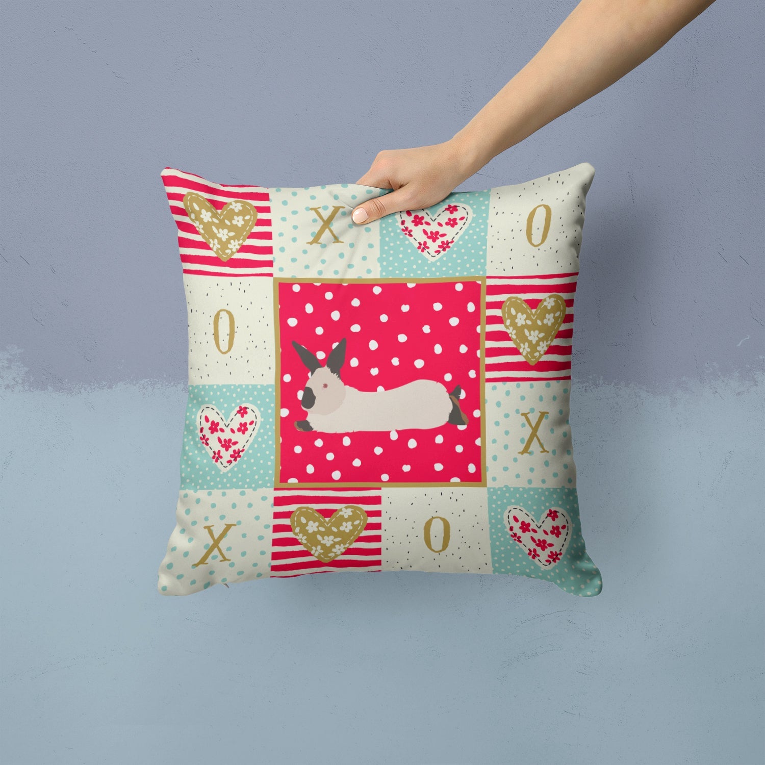California White Rabbit Love Decorative Throw Pillow 14x14 Indoor Outdoor Accent Cushion, Fabric Cover with Insert for Sofa, Bed, Porch & Living Room