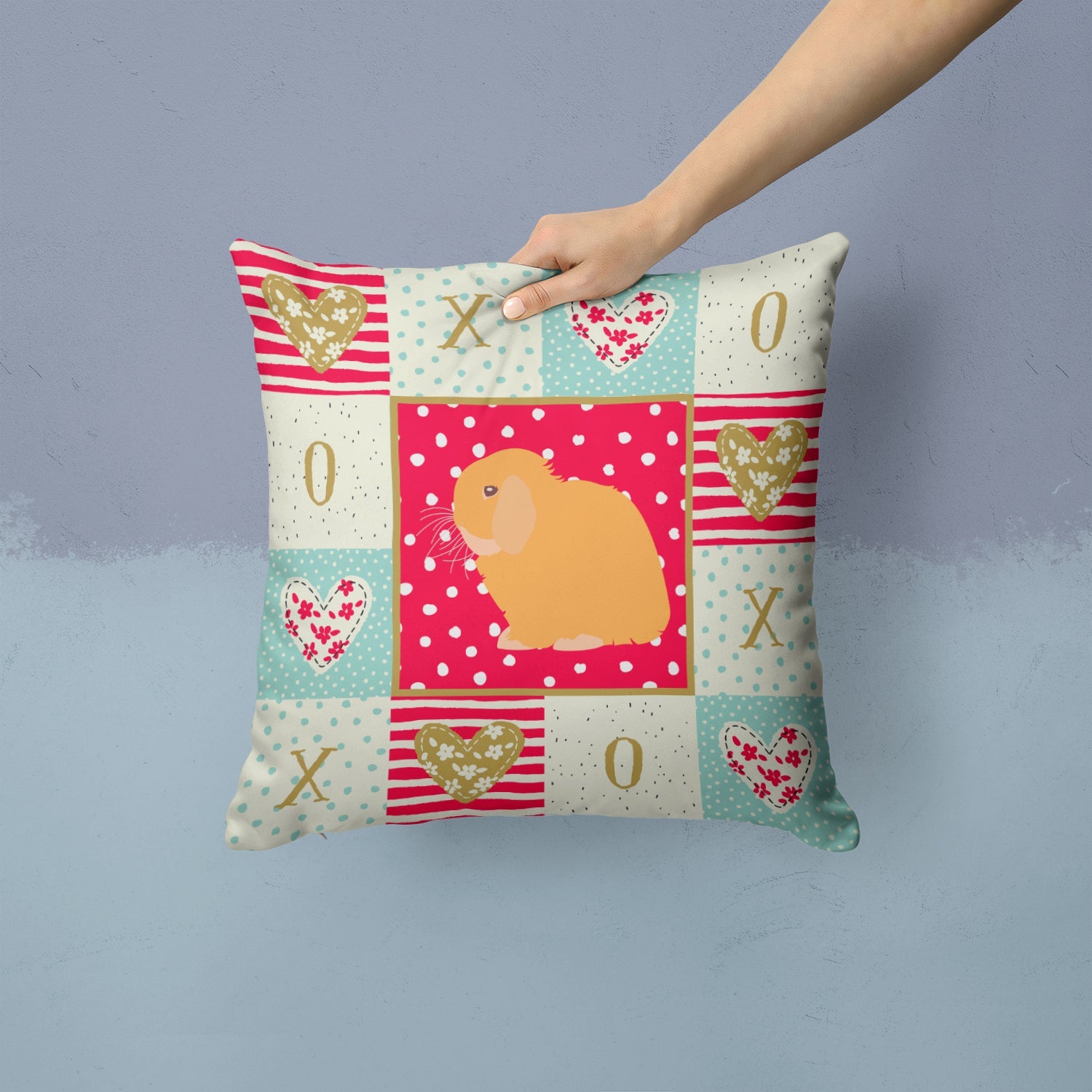 Holland Lop Rabbit Love Decorative Throw Pillow 14x14 Indoor Outdoor Accent Cushion, Fabric Cover with Insert for Sofa, Bed, Porch & Living Room