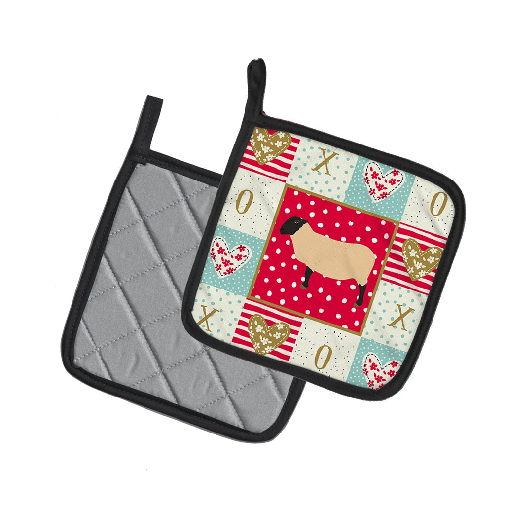 Suffolk Sheep Love Pot Holder Set of 2 Heat Resistant Quilted Hot Pads 7.5 x 7.5 Inch, Insulated Kitchen Trivets for Cooking & Baking