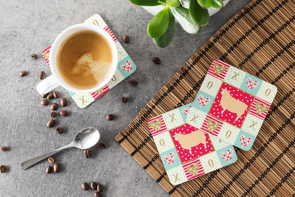English Leicester Longwool Sheep Love Foam Coasters Set of 4 Cup Coasters for Indoor Outdoor, Tabletop Protection, Anti Slip, Mouse pad Material