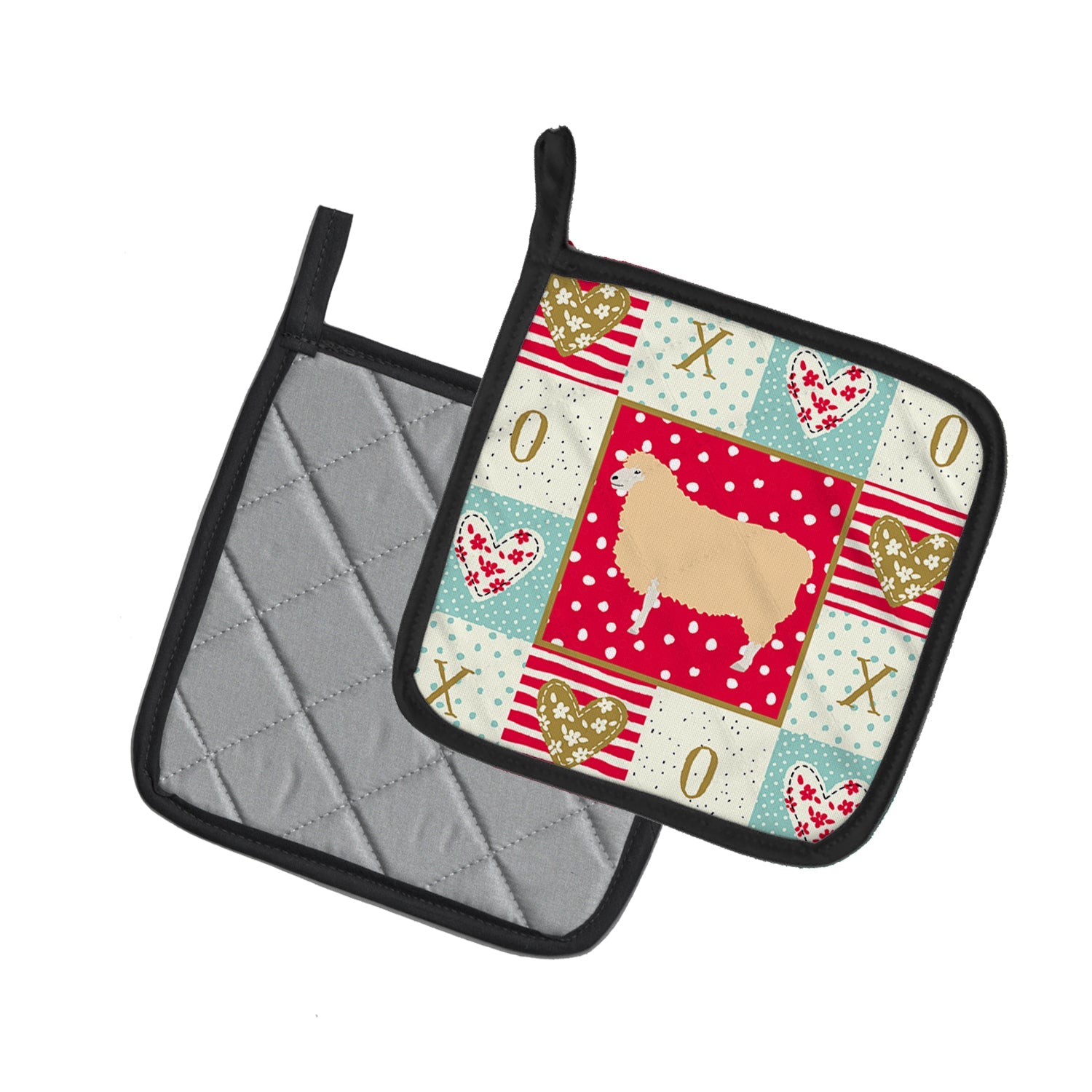 English Leicester Longwool Sheep Love Pot Holder Set of 2 Heat Resistant Quilted Hot Pads 7.5 x 7.5 Inch, Insulated Kitchen Trivets for Cooking & Baking
