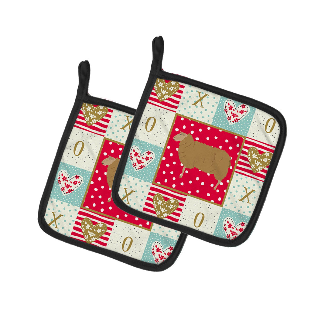East Friesian Sheep Love Pot Holder Set of 2 Heat Resistant Quilted Hot Pads 7.5 x 7.5 Inch, Insulated Kitchen Trivets for Cooking & Baking