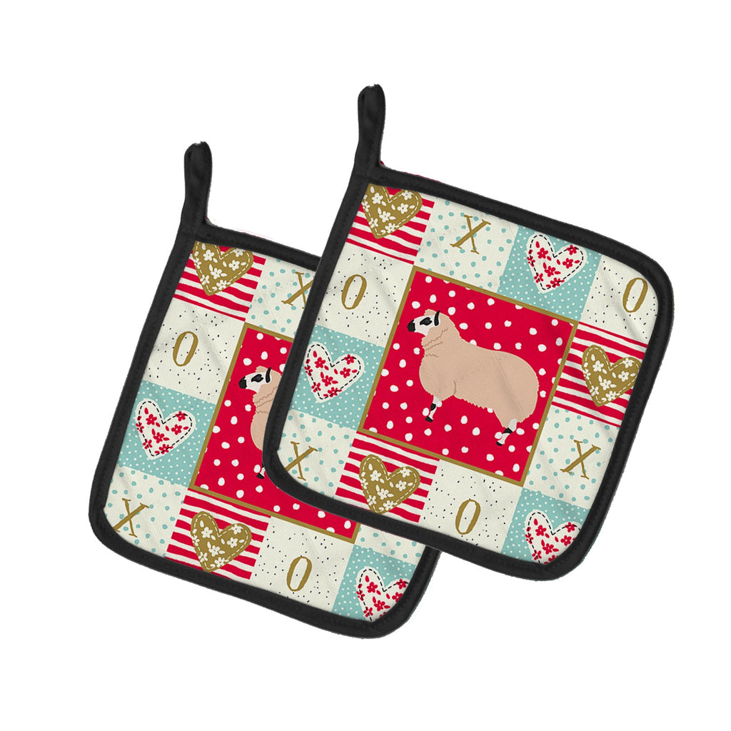 Kerry Hill Sheep Love Pot Holder Set of 2 Heat Resistant Quilted Hot Pads 7.5 x 7.5 Inch, Insulated Kitchen Trivets for Cooking & Baking