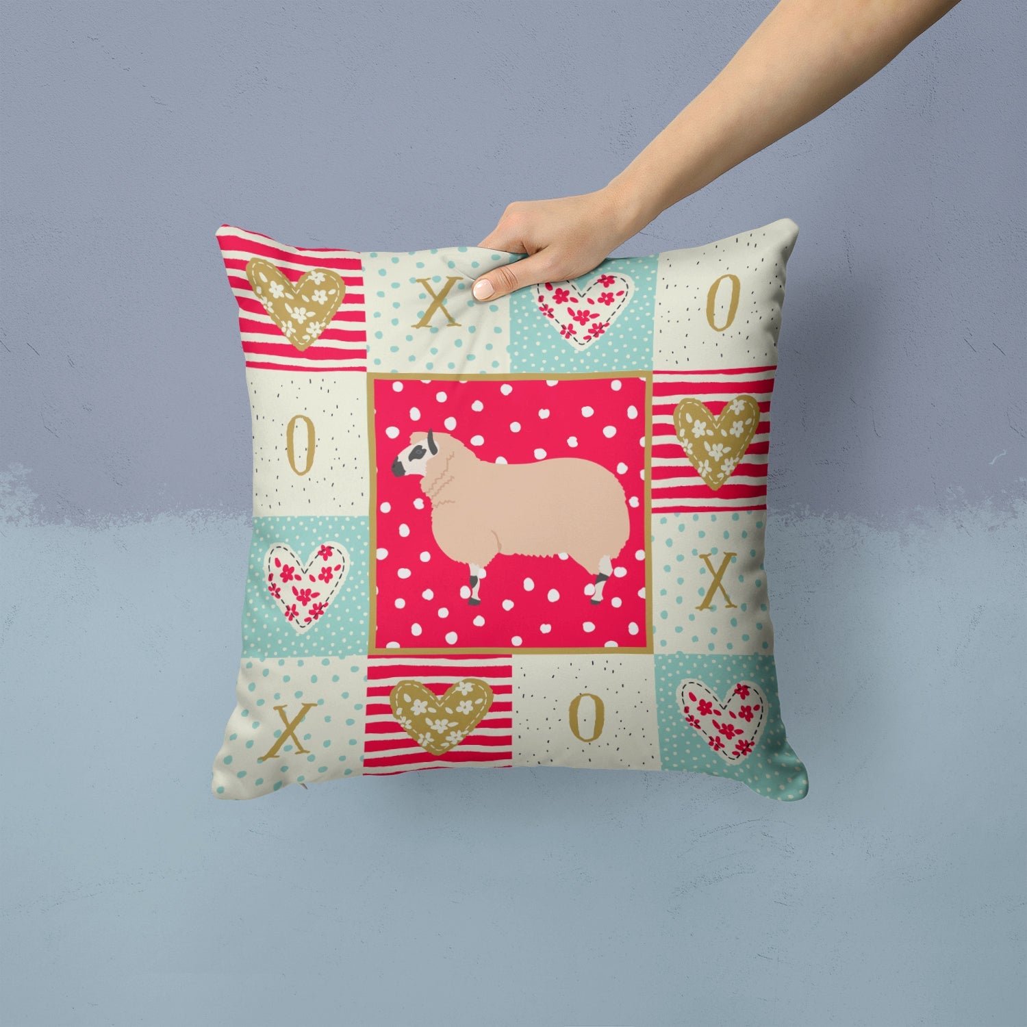 Kerry Hill Sheep Love Decorative Throw Pillow 14x14 Indoor Outdoor Accent Cushion, Fabric Cover with Insert for Sofa, Bed, Porch & Living Room