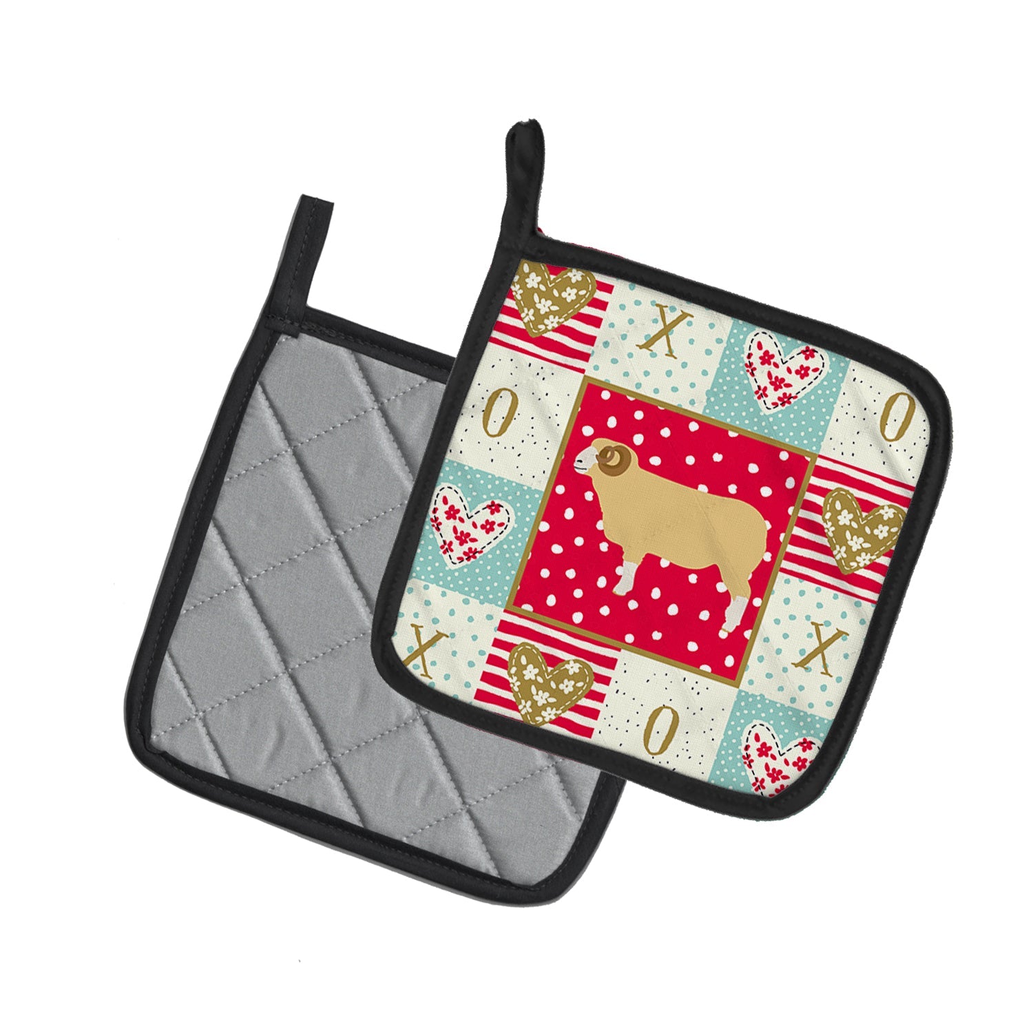 Horned Dorset Sheep Love Pot Holder Set of 2 Heat Resistant Quilted Hot Pads 7.5 x 7.5 Inch, Insulated Kitchen Trivets for Cooking & Baking