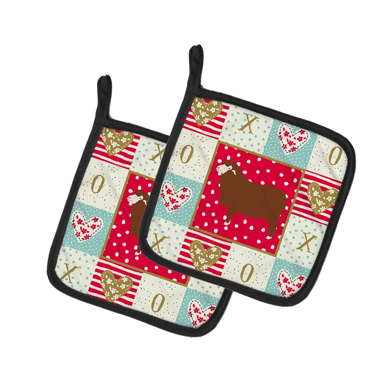 Merino Sheep Love Pot Holder Set of 2 Heat Resistant Quilted Hot Pads 7.5 x 7.5 Inch, Insulated Kitchen Trivets for Cooking & Baking
