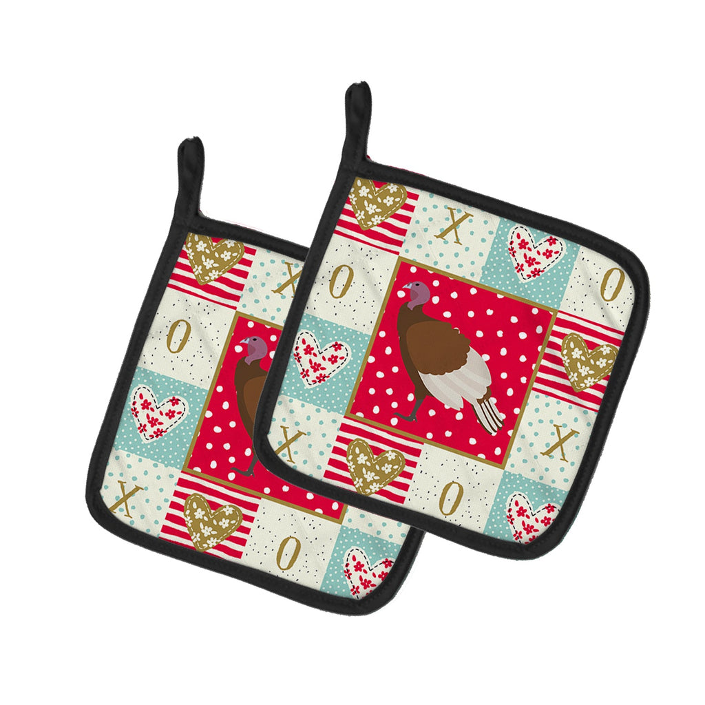 Bourbon Red Turkey Hen Love Pot Holder Set of 2 Heat Resistant Quilted Hot Pads 7.5 x 7.5 Inch, Insulated Kitchen Trivets for Cooking & Baking